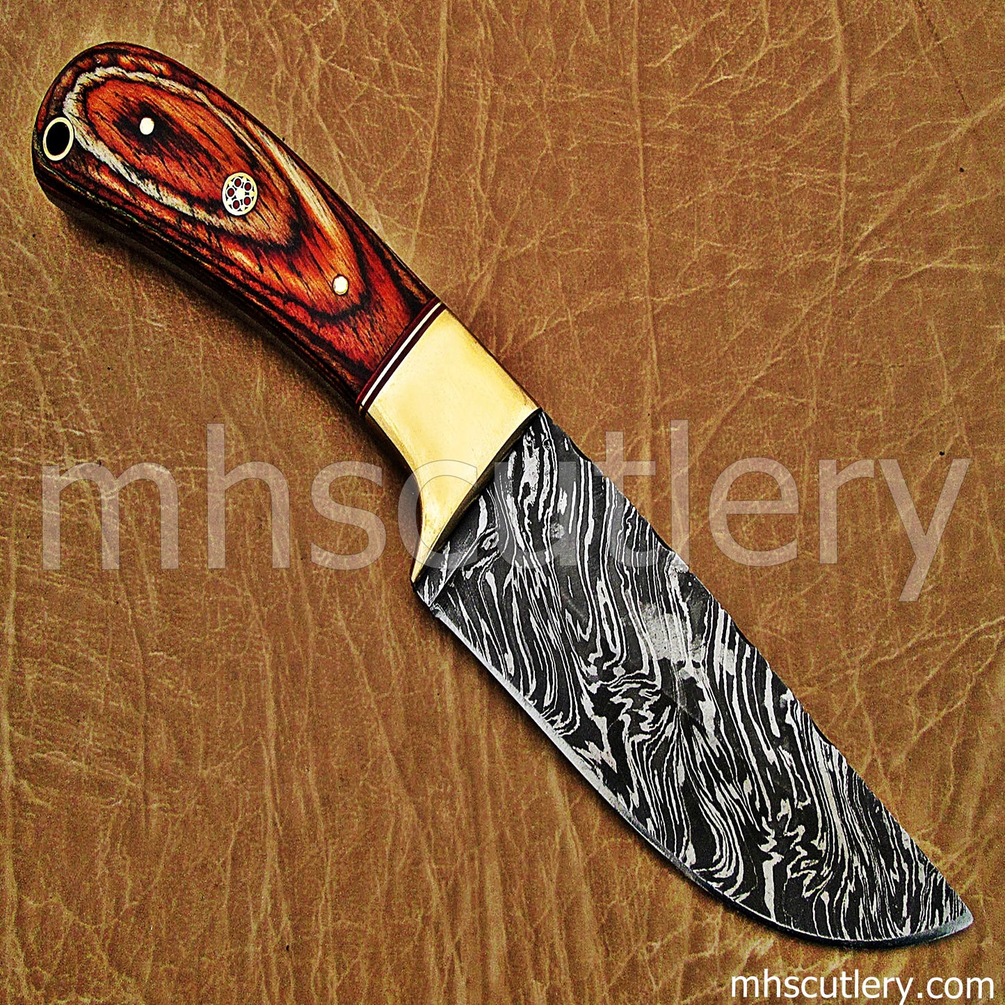 Damascus Steel Fancy Hunter / Pakka Wood Handle | mhscutlery