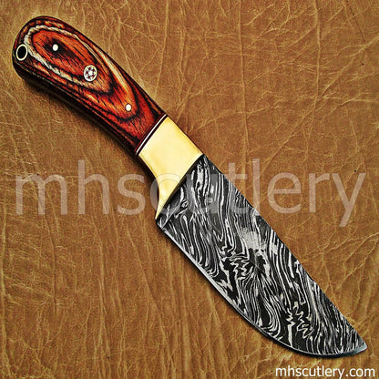 Damascus Steel Fancy Hunter / Pakka Wood Handle | mhscutlery