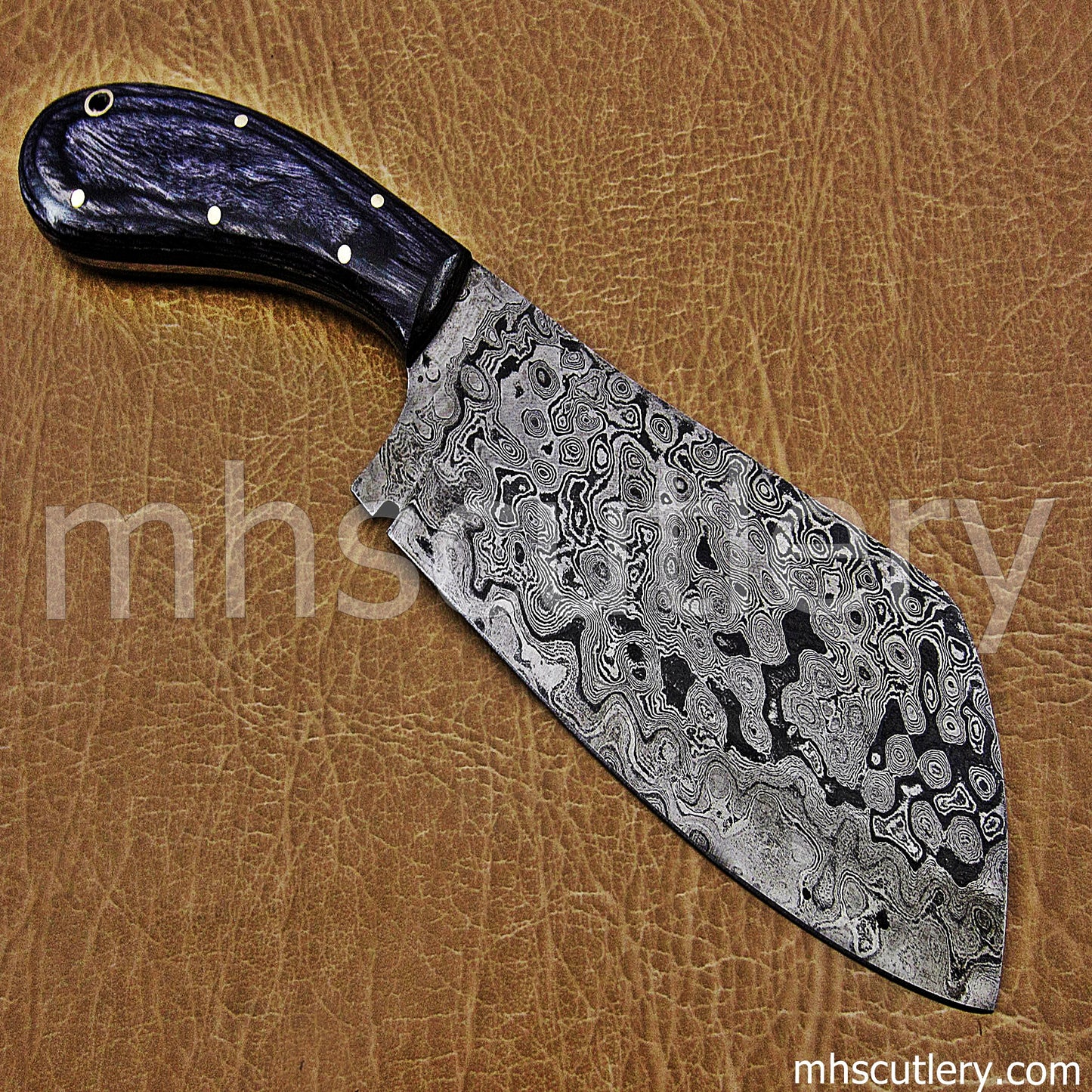 Custom Hand Forged Raindrop Damascus Steel Heavy Cleaver | mhscutlery