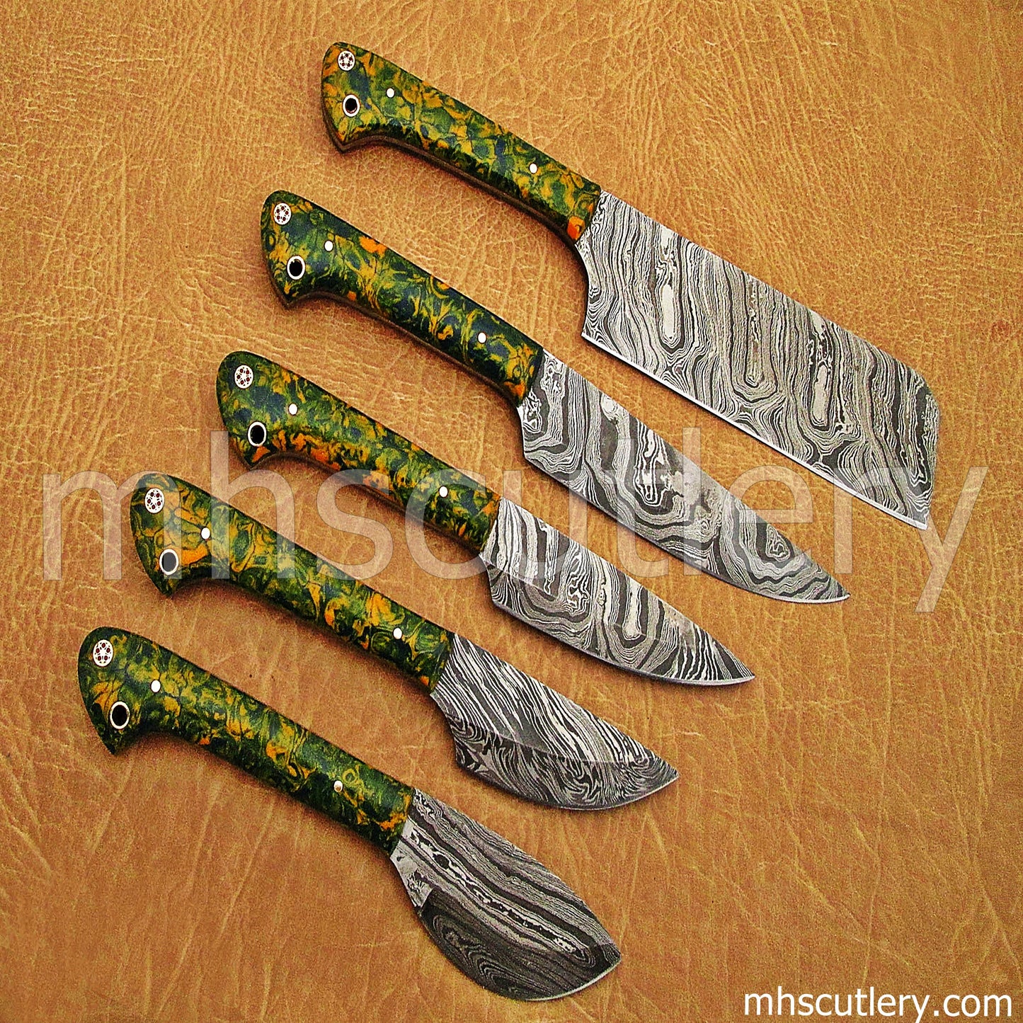 Custom Handmade Damascus Steel Chef Set / 5 Pcs | mhscutlery
