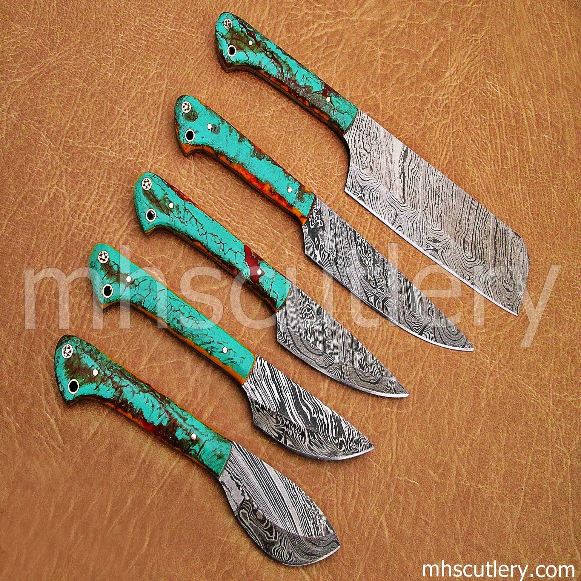 Custom Hand Forged Damascus Steel Kitchen Set | mhscutlery