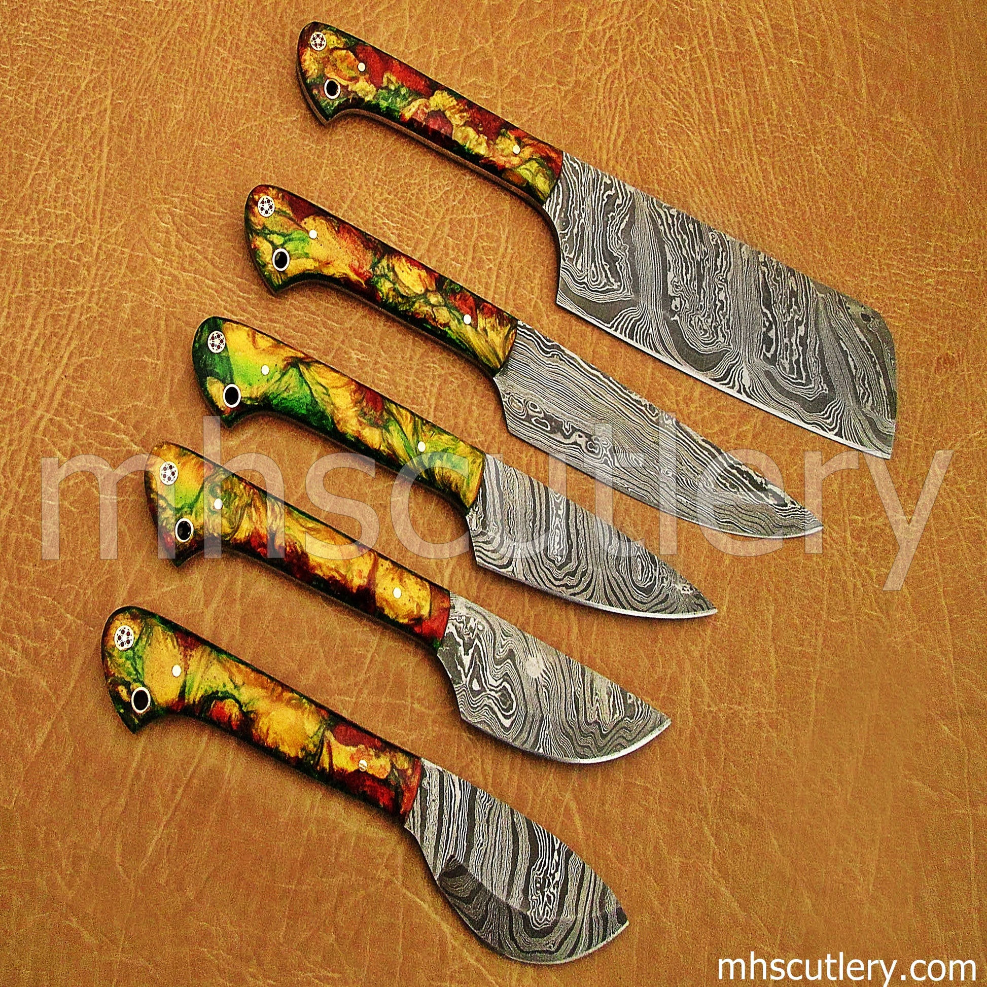 Handmade Damascus Steel Kitchen Knife Set / 5 Pcs | mhscutlery