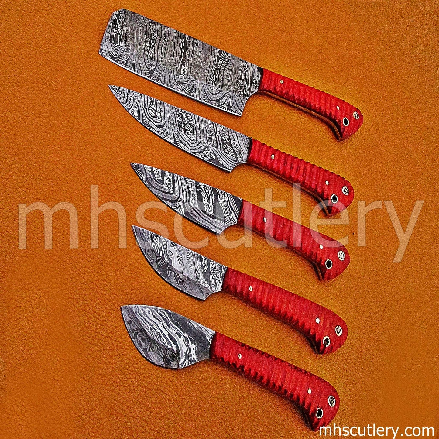 Custom Hand Forged Damascus Steel Chef Knives Set / 5 Pcs | mhscutlery