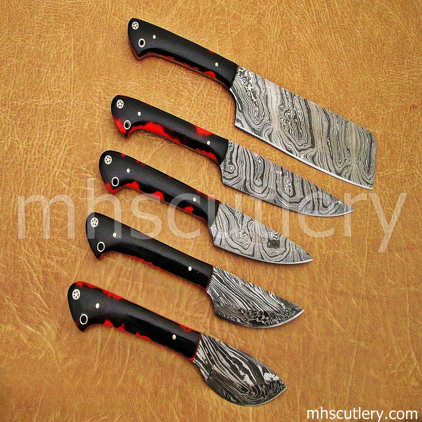 Custom Hand Forged Damascus Steel Kitchen Knife Set / 5 Pcs | mhscutlery