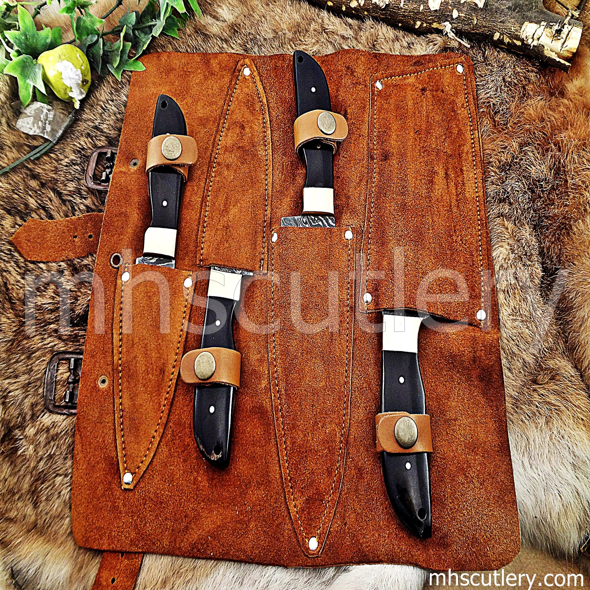 Hand Forged Damascus Steel Chef Set / 4 Pcs | mhscutlery