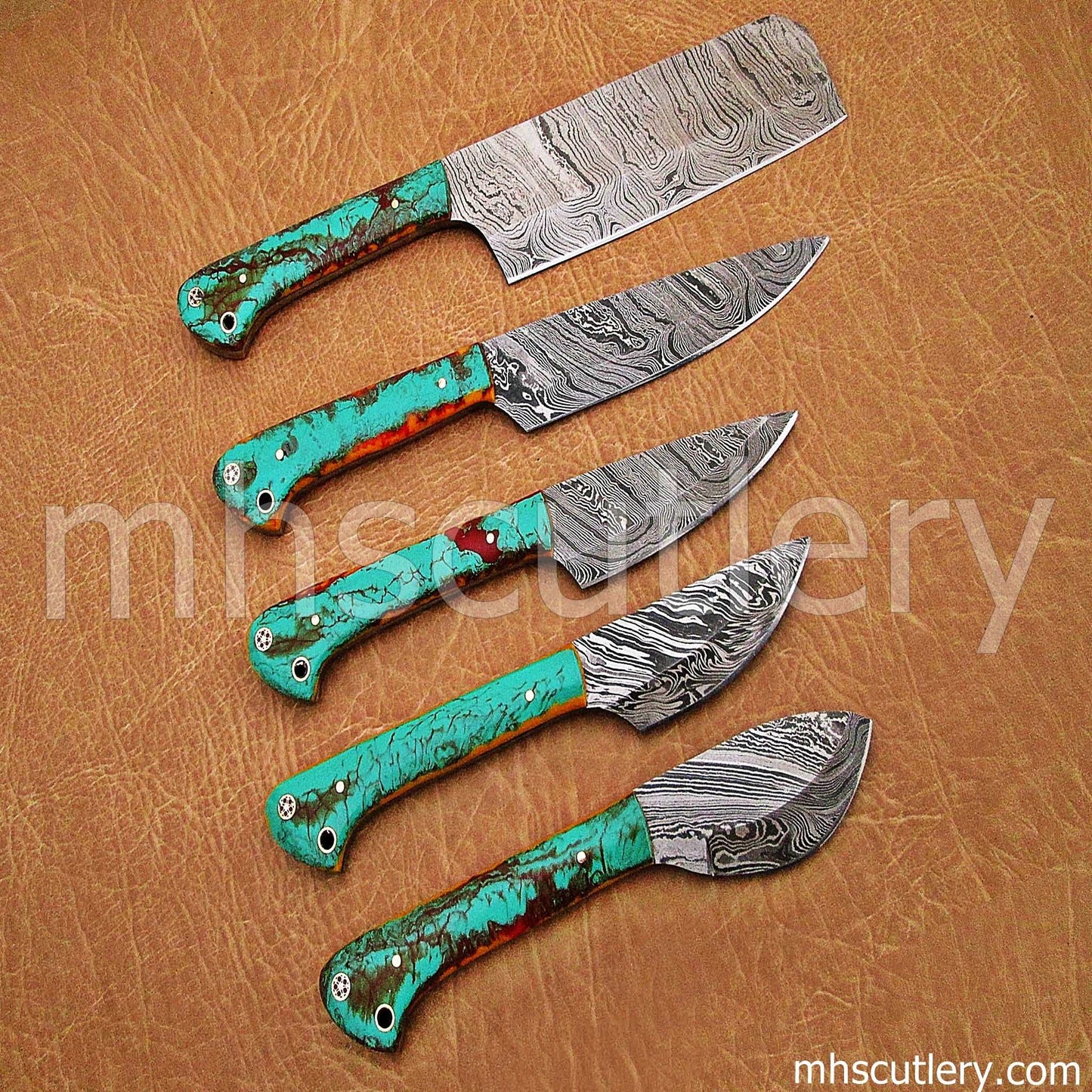 Custom Hand Forged Damascus Steel Kitchen Set | mhscutlery