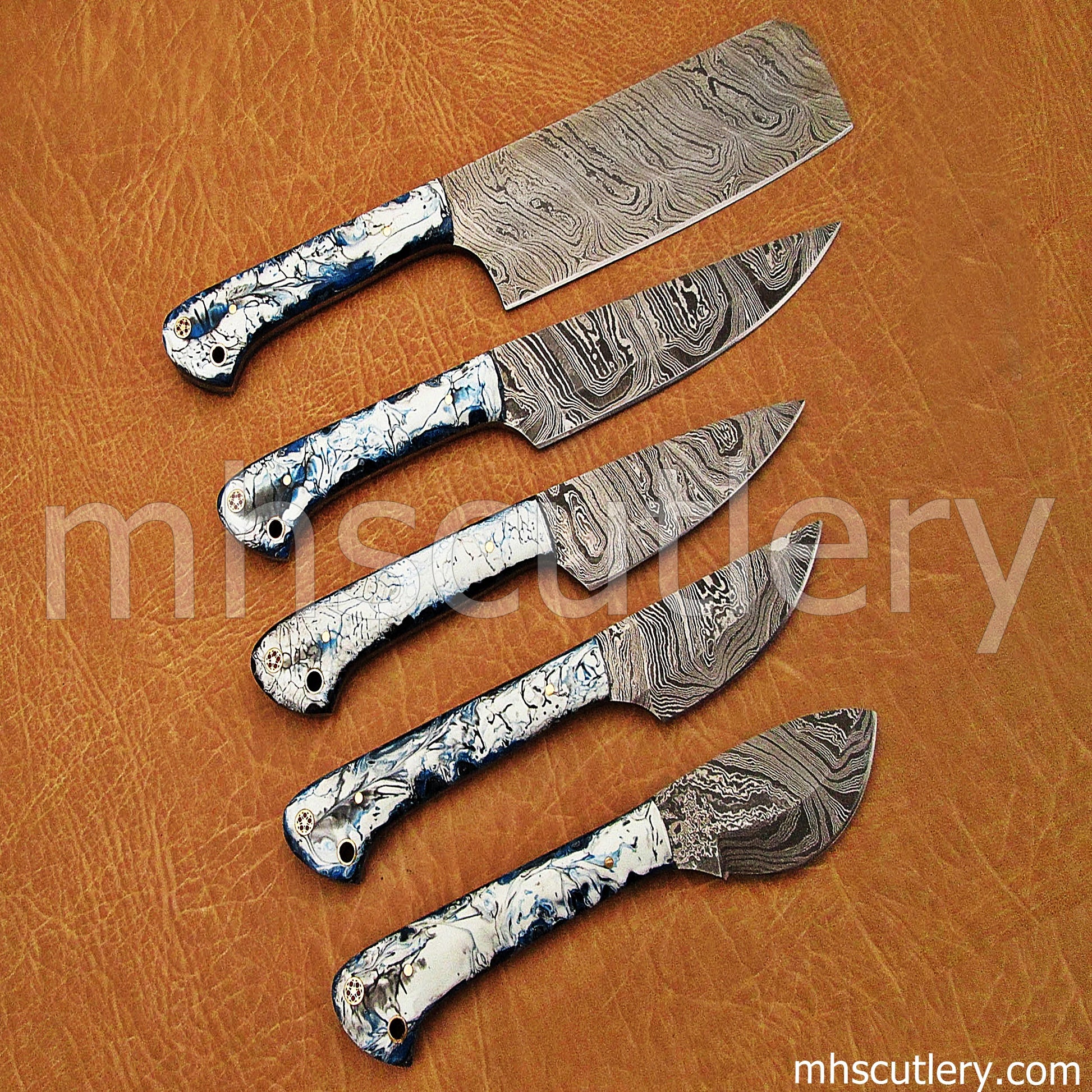 Hand Forged Damascus Steel Chef Set / 5 Pcs | mhscutlery
