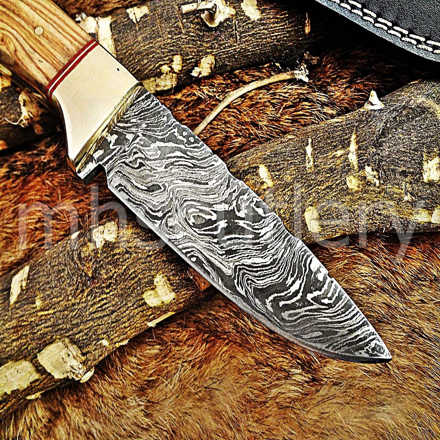 Custom Hand Forged Damascus Steel Hunter Skinner Knife | mhscutlery