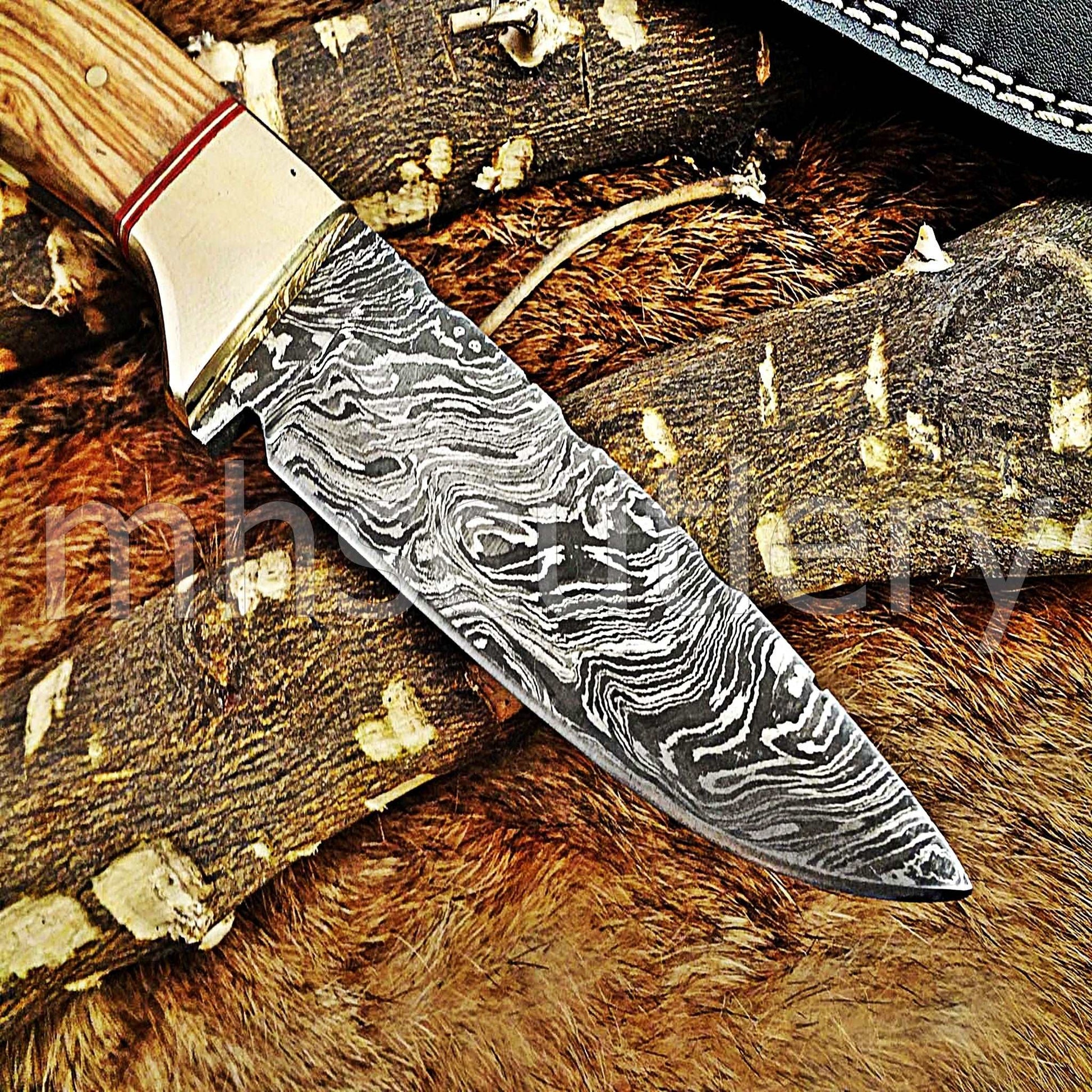 Custom Hand Forged Damascus Steel Hunter Skinner Knife | mhscutlery