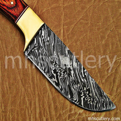 Damascus Steel Fancy Hunter / Pakka Wood Handle | mhscutlery