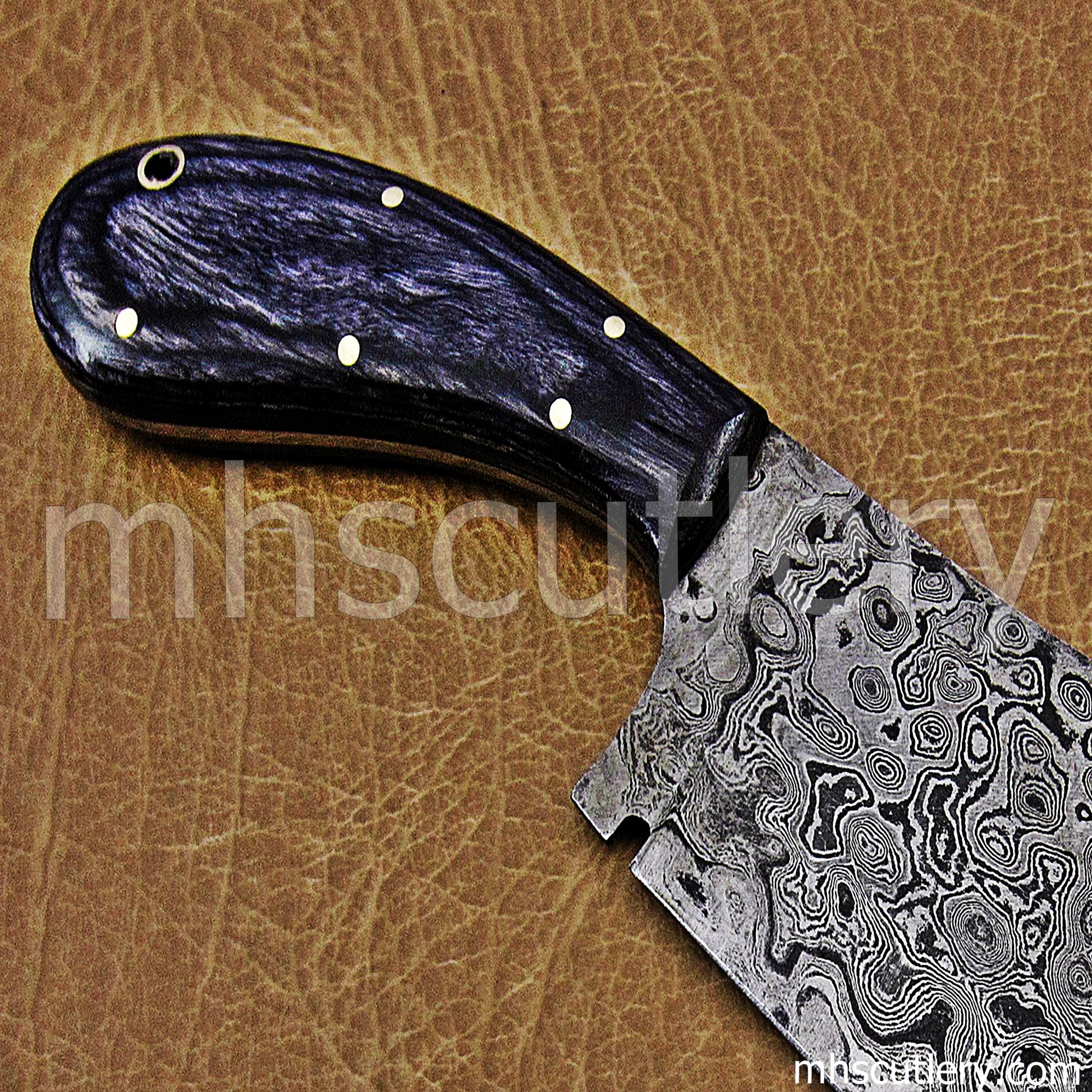 Custom Hand Forged Raindrop Damascus Steel Heavy Cleaver | mhscutlery
