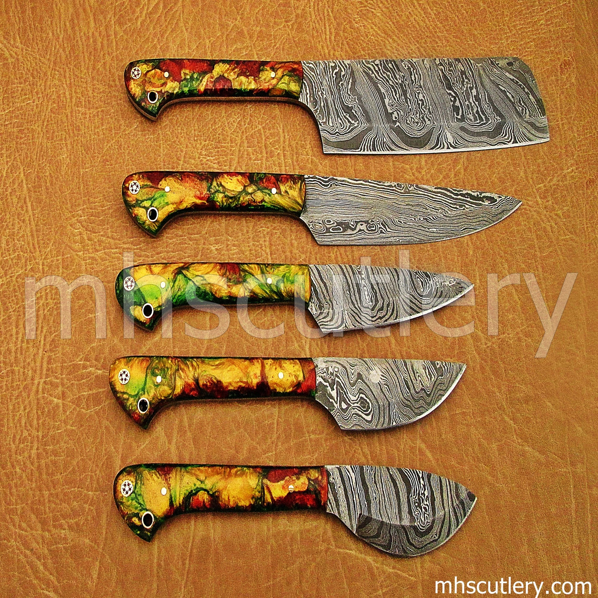Handmade Damascus Steel Kitchen Knife Set / 5 Pcs | mhscutlery