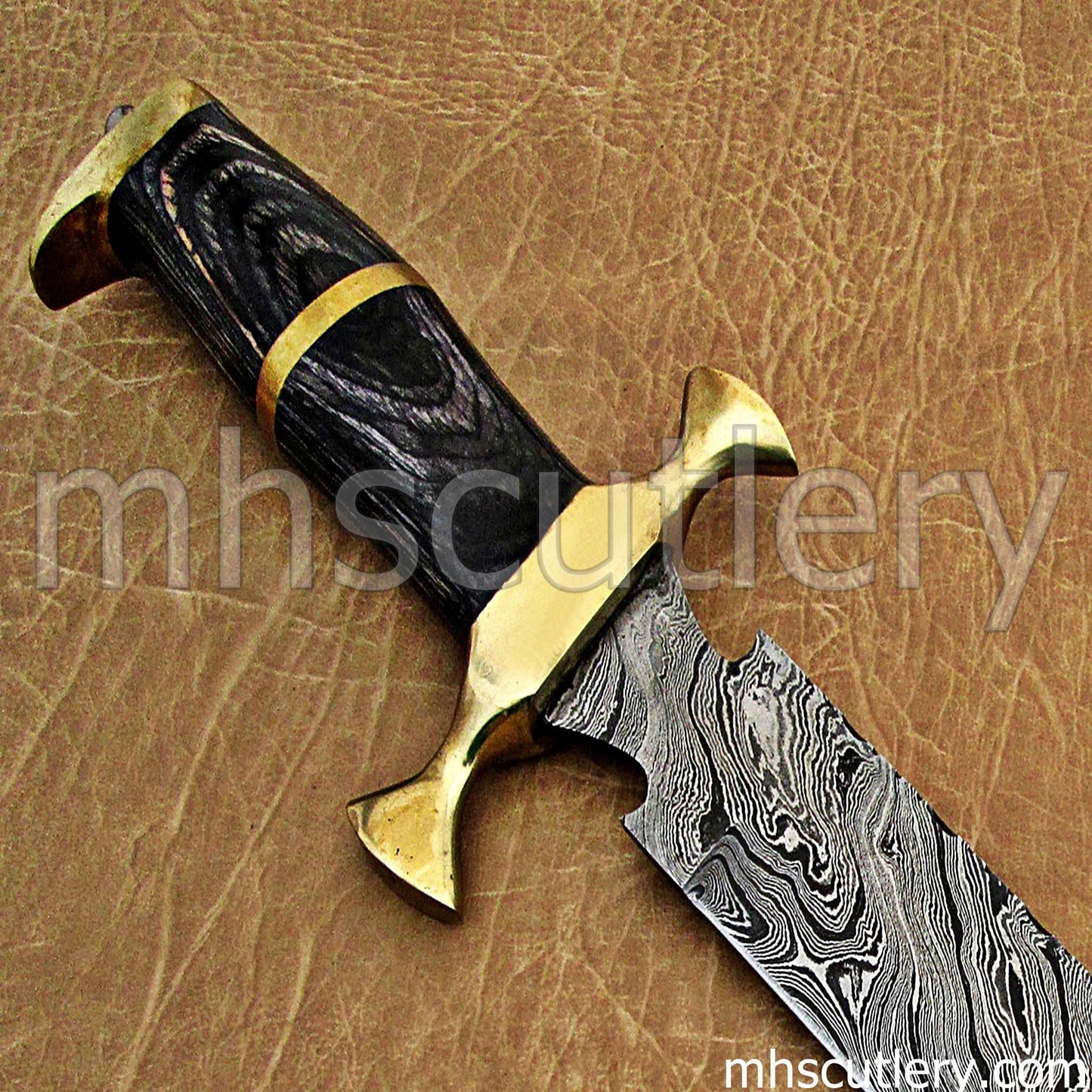 Custom Hand Forged Damascus Steel Spartan Bowie | mhscutlery