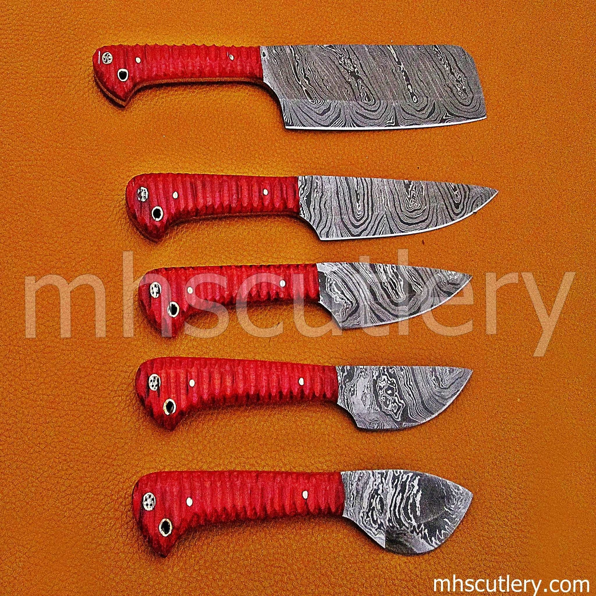 Custom Hand Forged Damascus Steel Chef Knives Set / 5 Pcs | mhscutlery