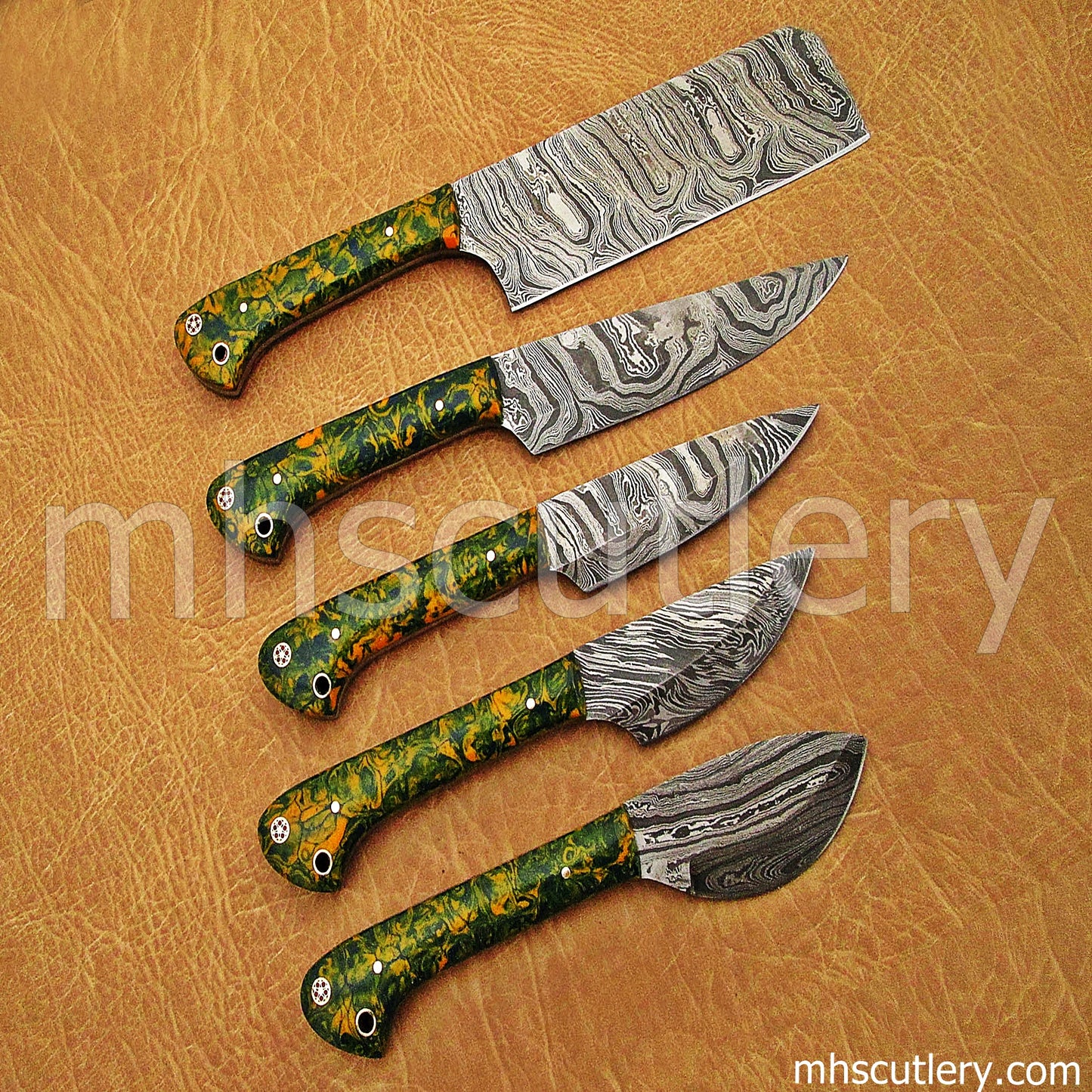 Custom Handmade Damascus Steel Chef Set / 5 Pcs | mhscutlery