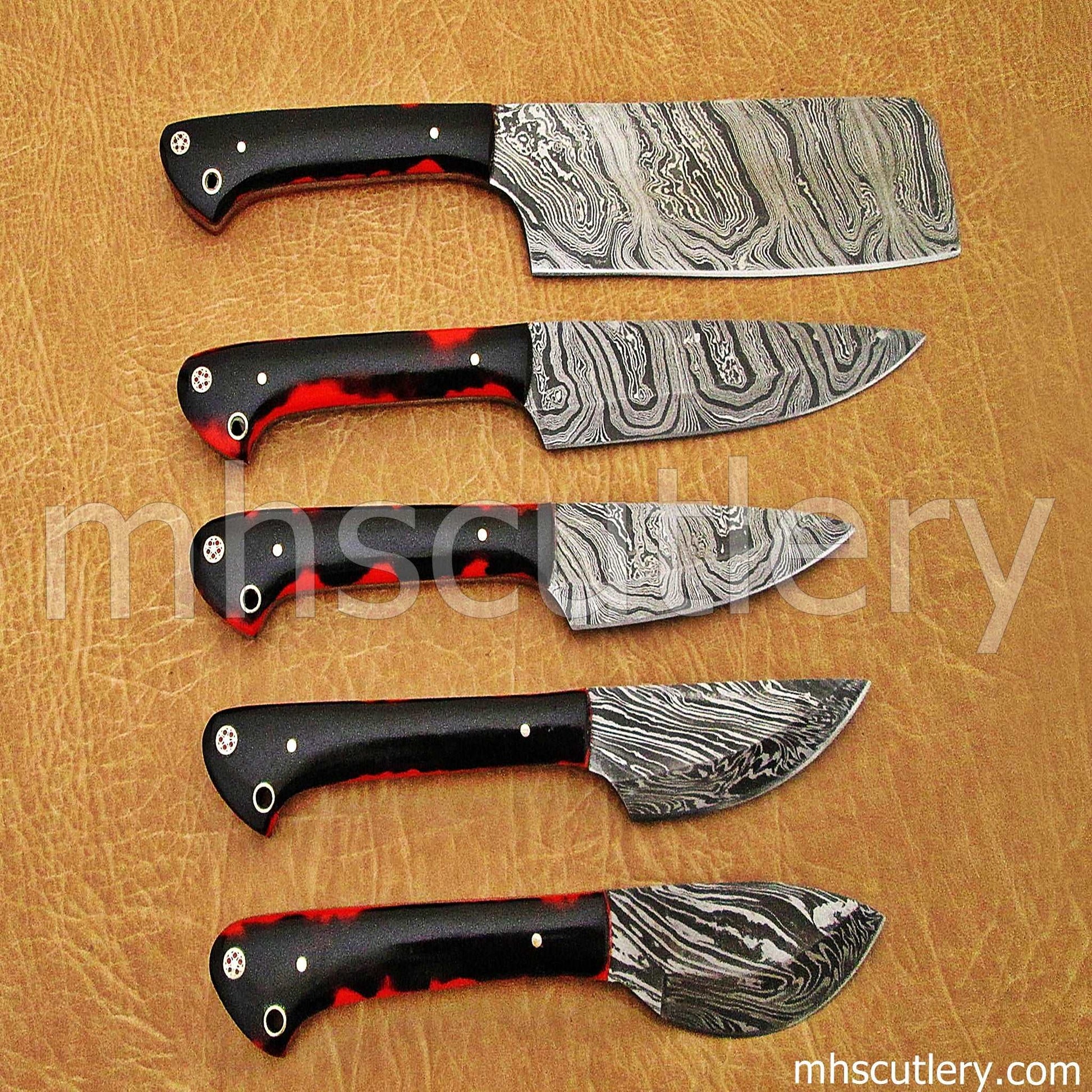 Custom Hand Forged Damascus Steel Kitchen Knife Set / 5 Pcs | mhscutlery