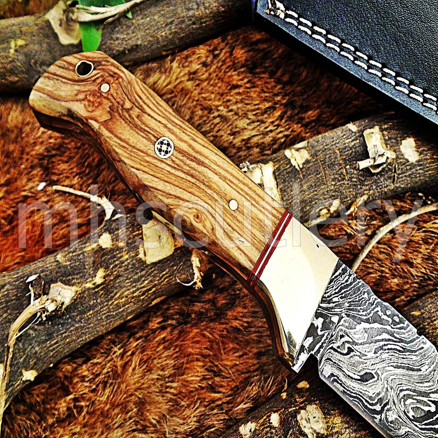 Custom Hand Forged Damascus Steel Hunter Skinner Knife | mhscutlery