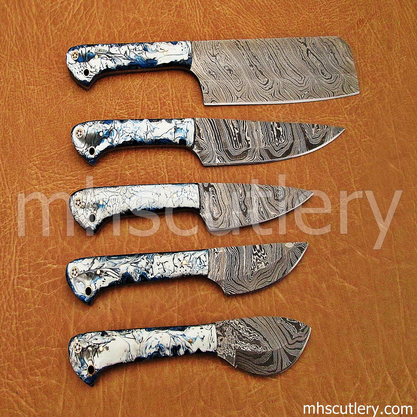 Hand Forged Damascus Steel Chef Set / 5 Pcs | mhscutlery