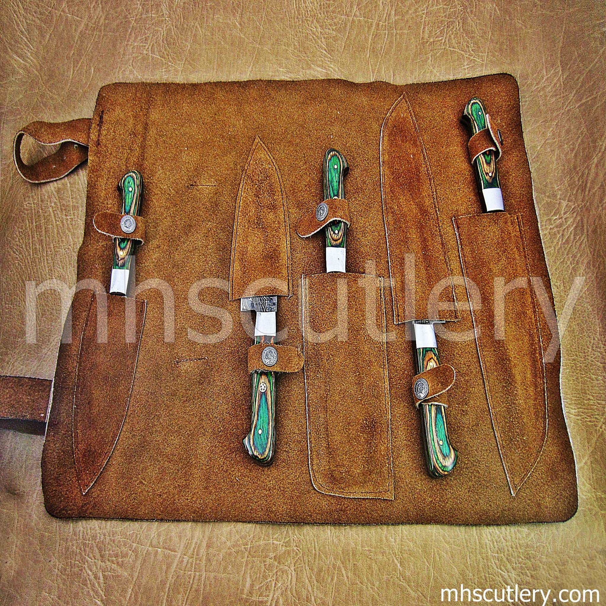 Custom Hand Forged Damascus Steel Chef Knives Set | mhscutlery
