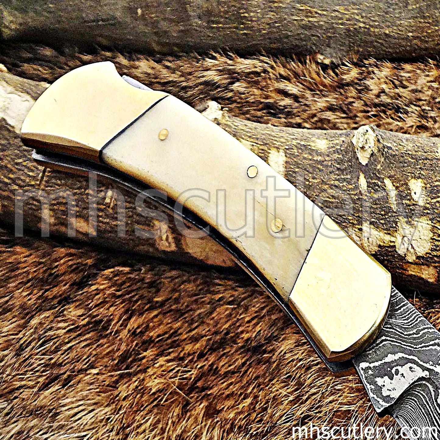 Custom Handmade Damascus Steel Buck Folder Knife | mhscutlery