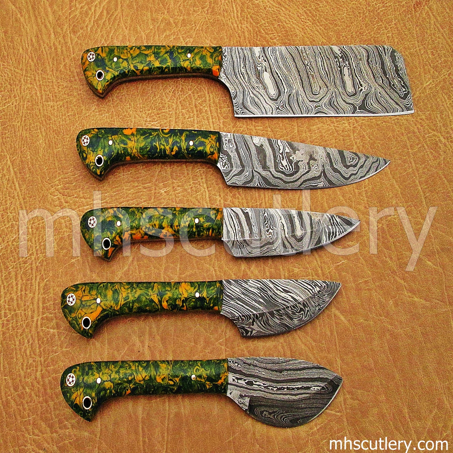 Custom Handmade Damascus Steel Chef Set / 5 Pcs | mhscutlery