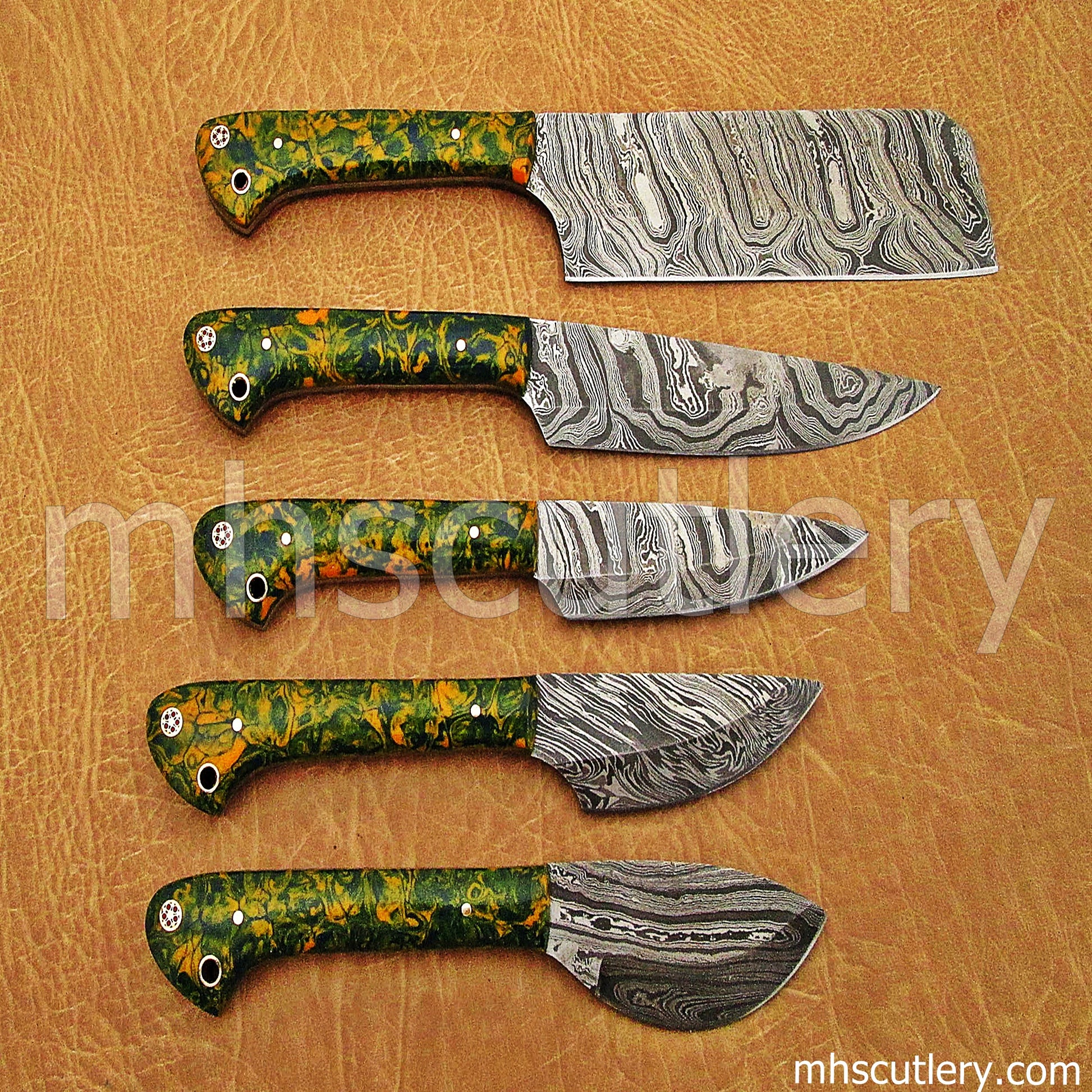 Custom Handmade Damascus Steel Chef Set / 5 Pcs | mhscutlery