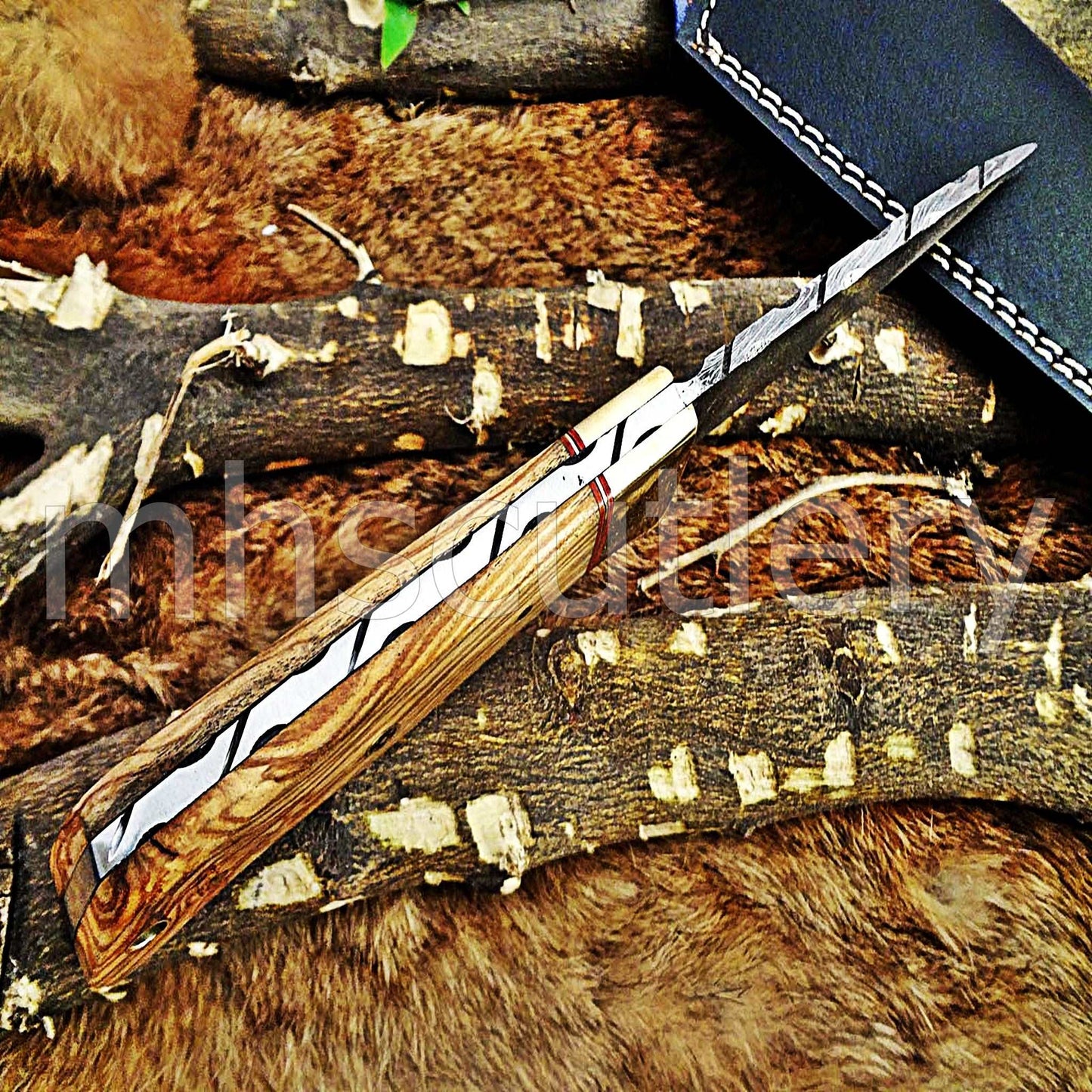 Custom Hand Forged Damascus Steel Hunter Skinner Knife | mhscutlery