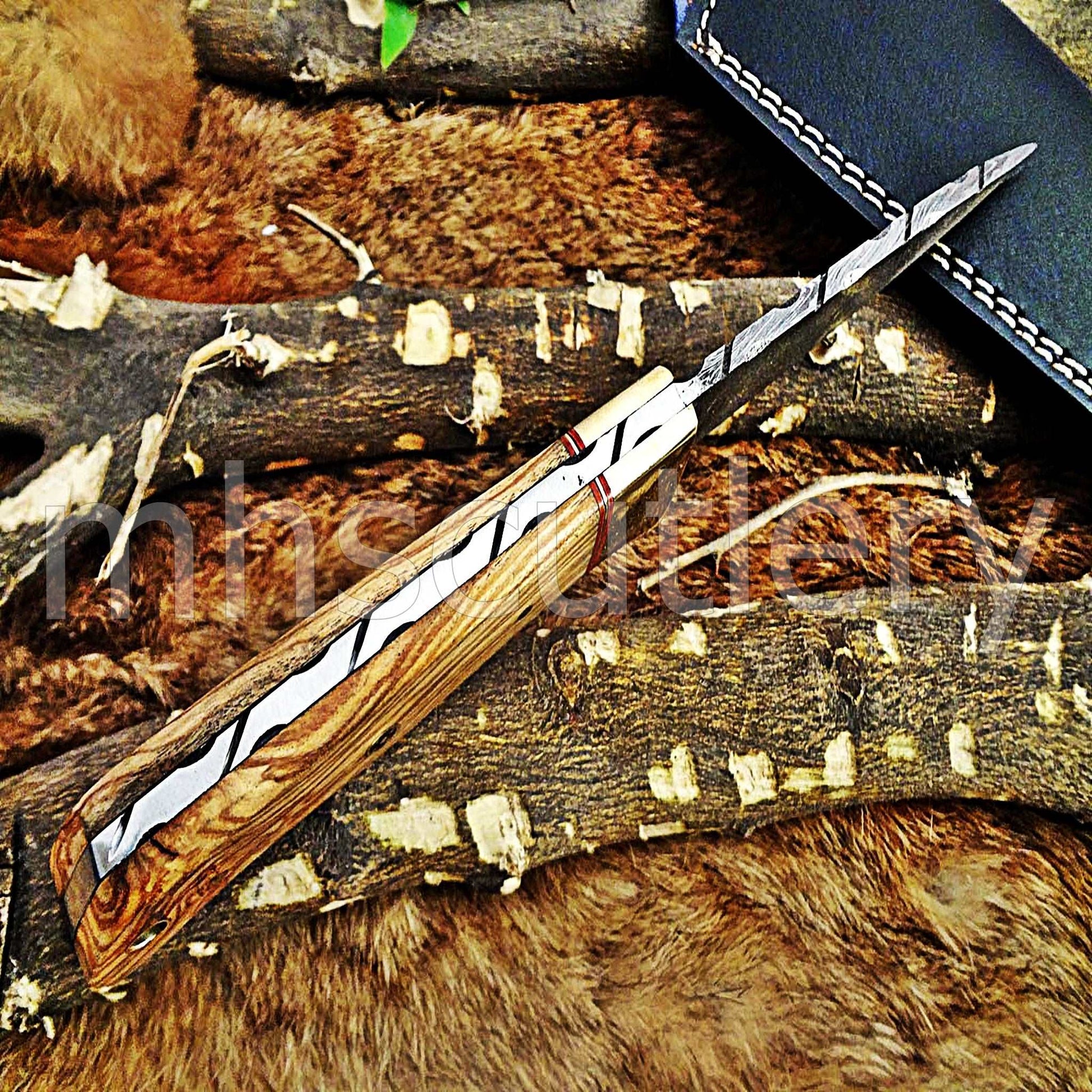 Custom Hand Forged Damascus Steel Hunter Skinner Knife | mhscutlery