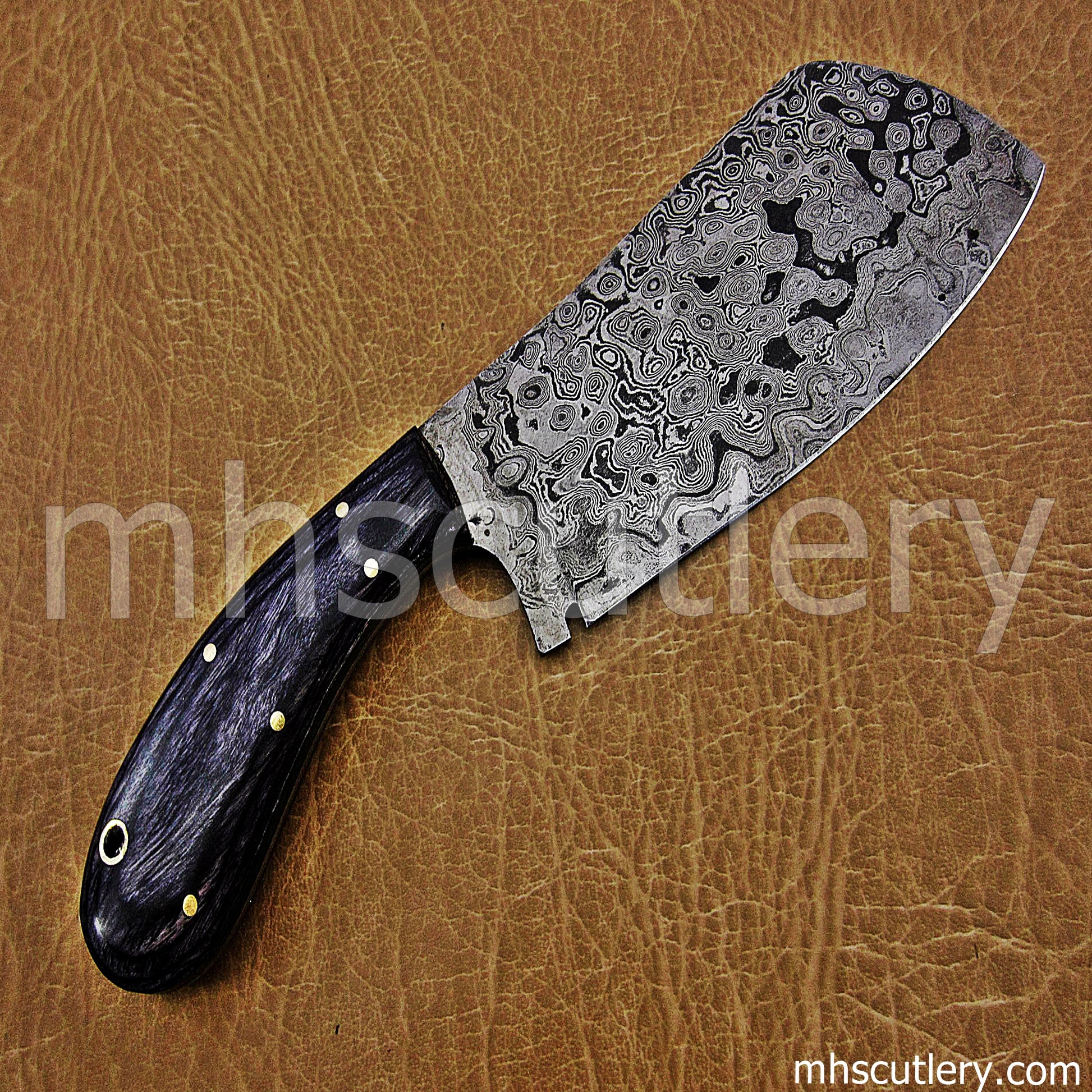 Custom Hand Forged Raindrop Damascus Steel Heavy Cleaver | mhscutlery