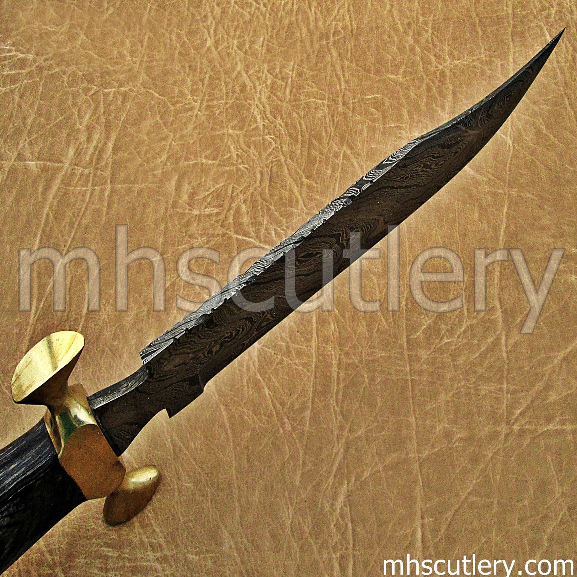 Custom Hand Forged Damascus Steel Spartan Bowie | mhscutlery