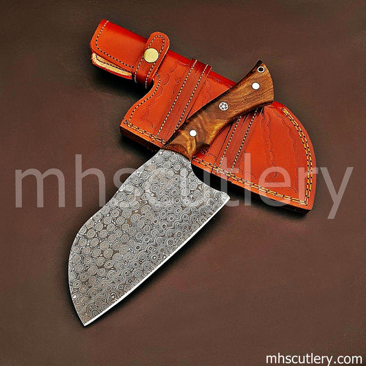 Raindrop Damascus Steel Chef's Kitchen Cleaver | mhscutlery