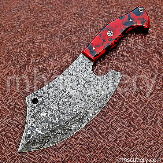Raindrop Damascus Steel Kitchen's Chef Cleaver Knife / Resin Handle | mhscutlery