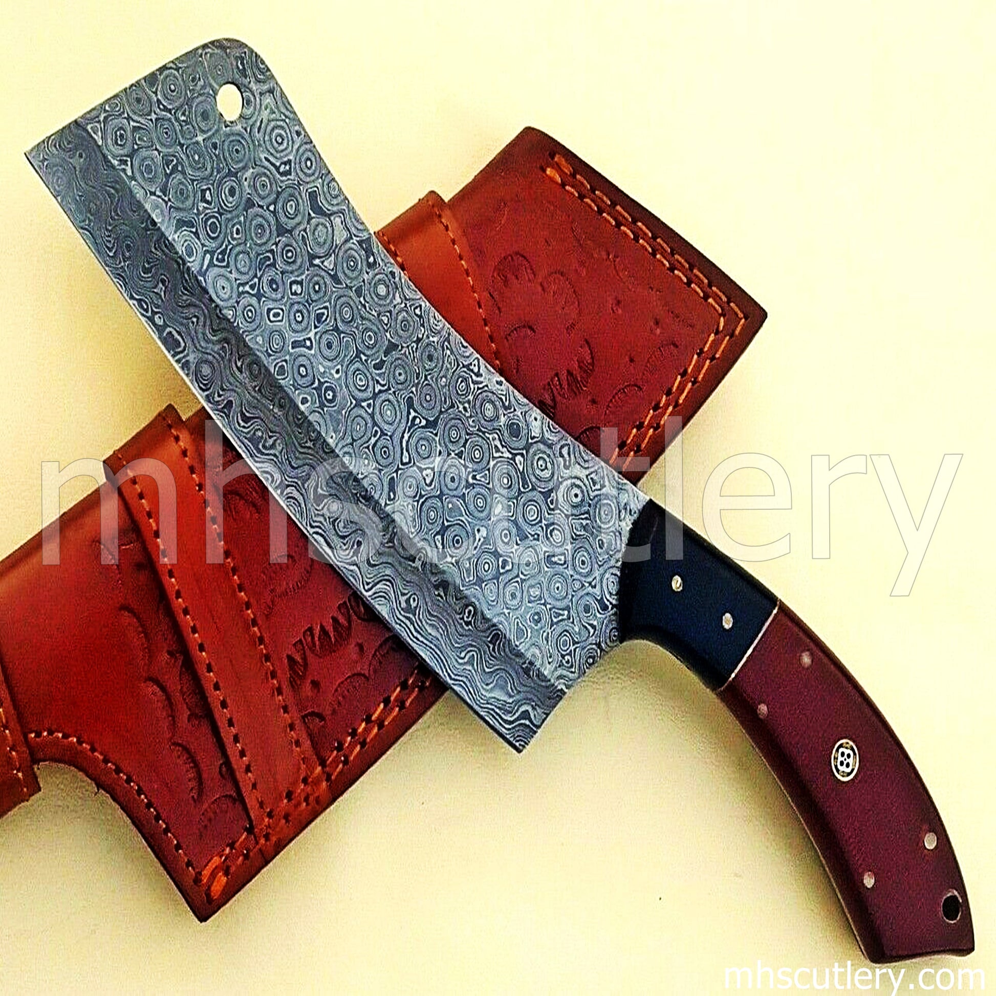 Hand Forged Damascus Steel Chef Cleaver / Micarta Handle | mhscutlery
