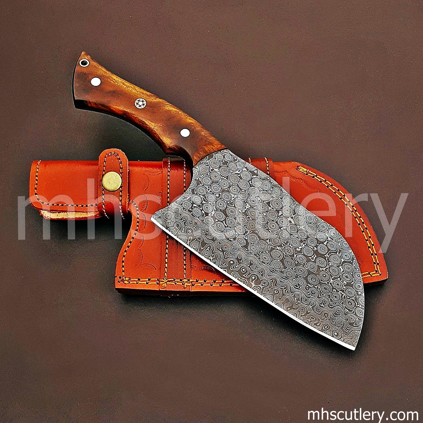 Raindrop Damascus Steel Chef's Kitchen Cleaver | mhscutlery