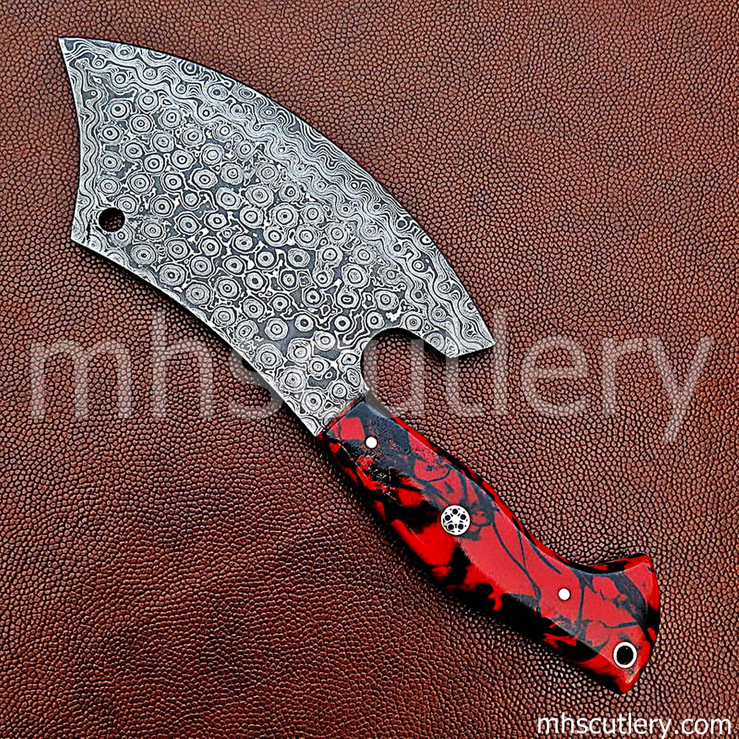 Raindrop Damascus Steel Kitchen's Chef Cleaver Knife / Resin Handle | mhscutlery