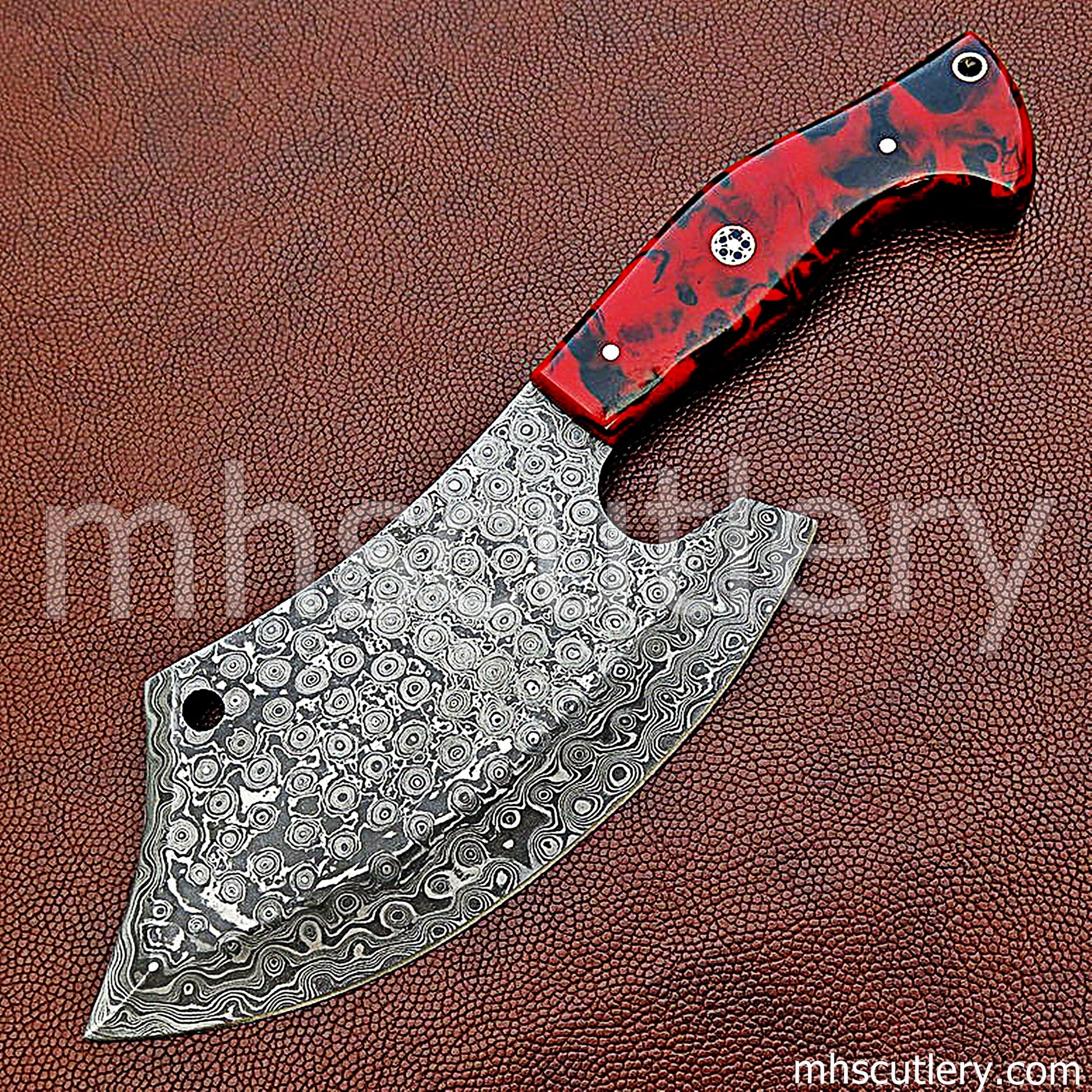 Raindrop Damascus Steel Kitchen's Chef Cleaver Knife / Resin Handle | mhscutlery