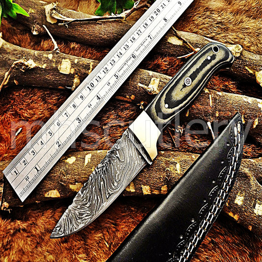 Damascus Steel Hunting Skinner Fixed Blade With Micarta Handle | mhscutlery