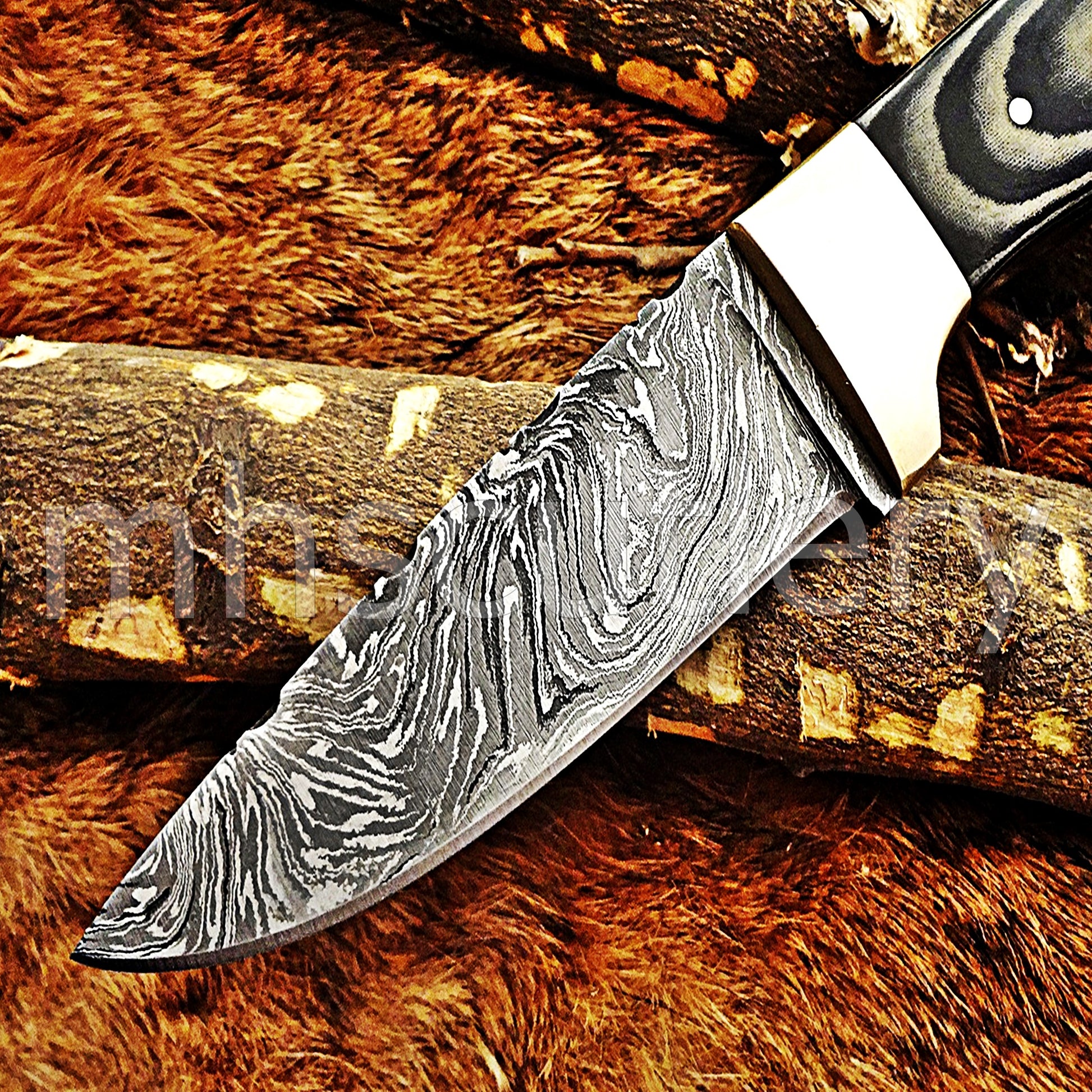 Damascus Steel Hunting Skinner Fixed Blade With Micarta Handle | mhscutlery