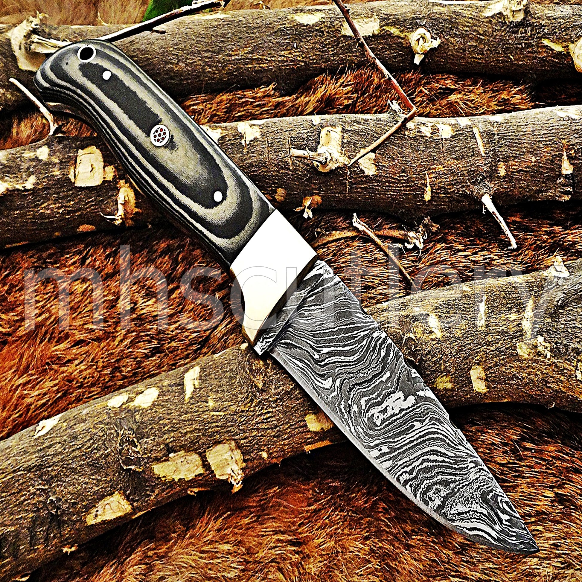 Damascus Steel Hunting Skinner Fixed Blade With Micarta Handle | mhscutlery