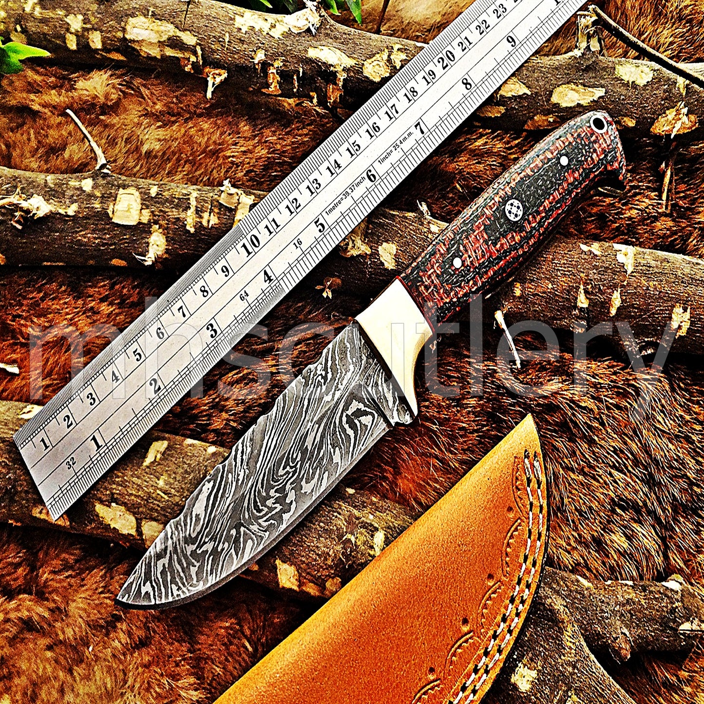 Custom Made Damascus Steel Slim Hunter Skinning Knife / Micarta Handle | mhscutlery