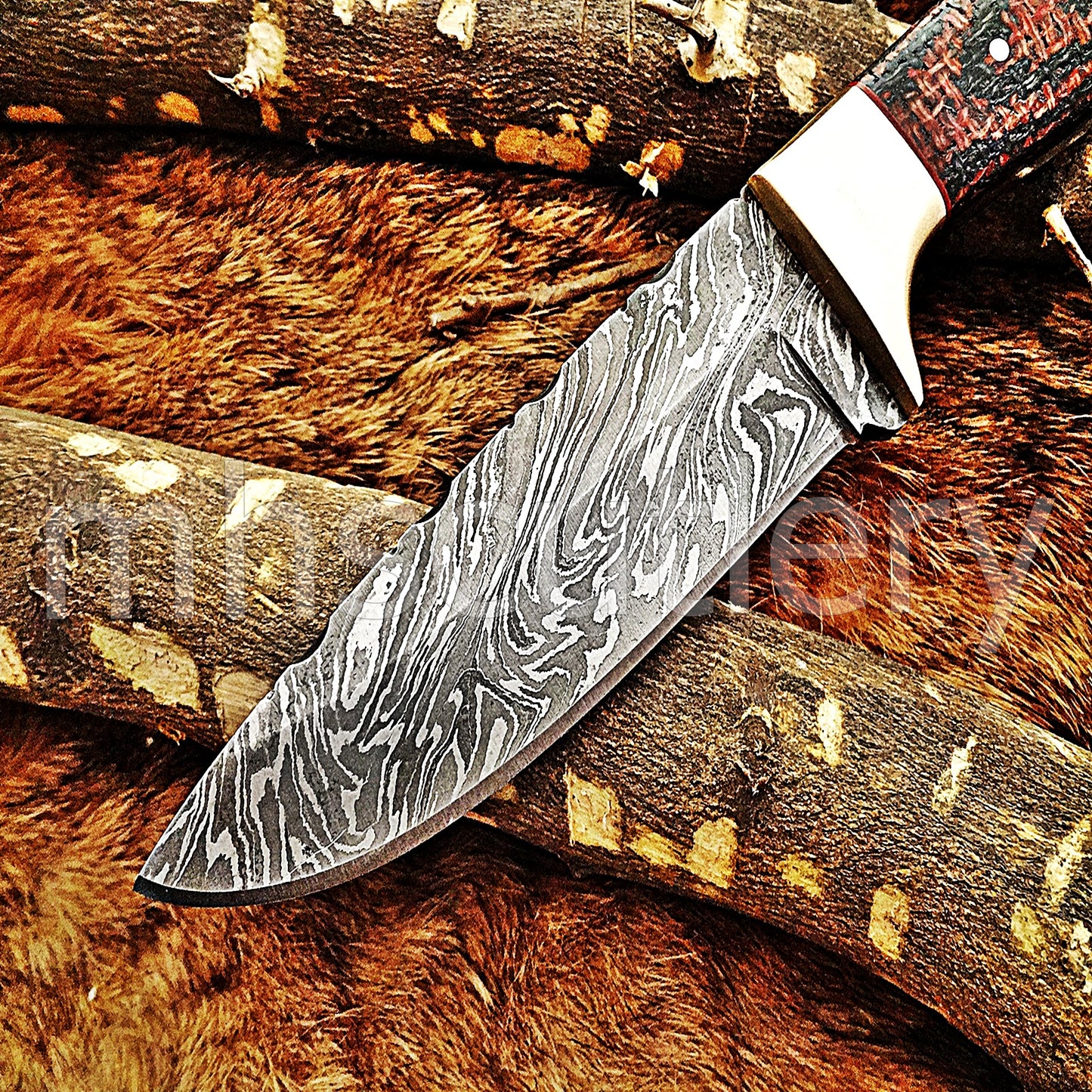 Custom Made Damascus Steel Slim Hunter Skinning Knife / Micarta Handle | mhscutlery