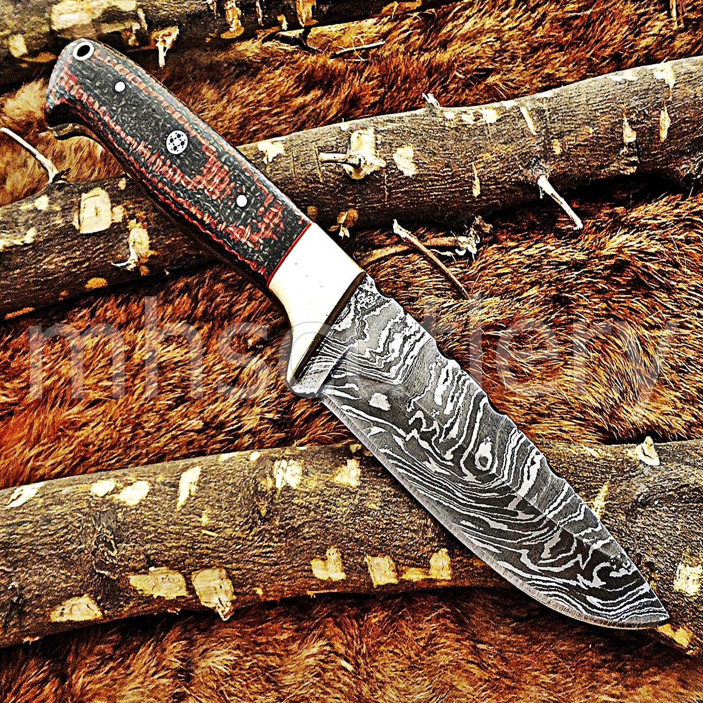 Custom Made Damascus Steel Slim Hunter Skinning Knife / Micarta Handle | mhscutlery