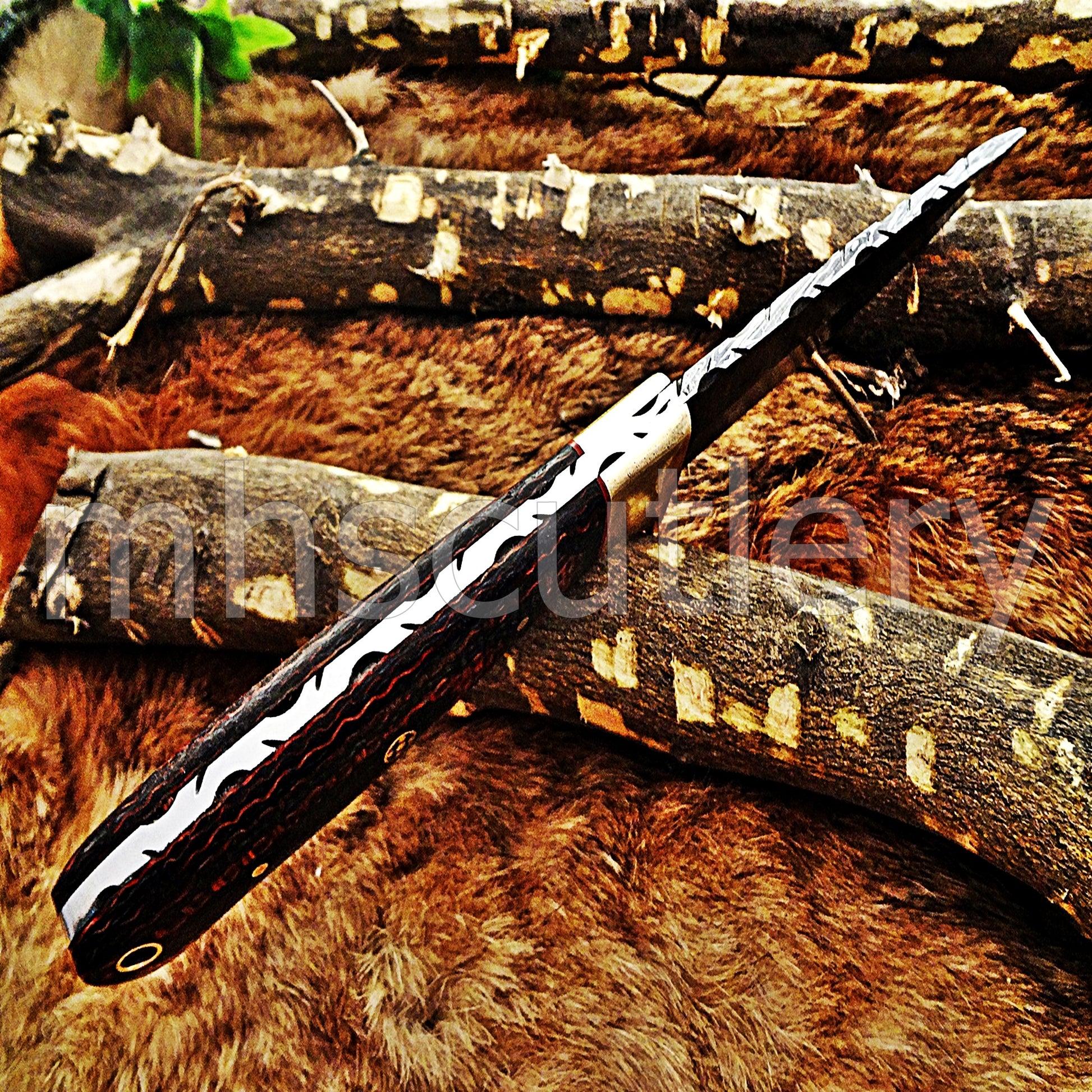 Custom Made Damascus Steel Slim Hunter Skinning Knife / Micarta Handle | mhscutlery