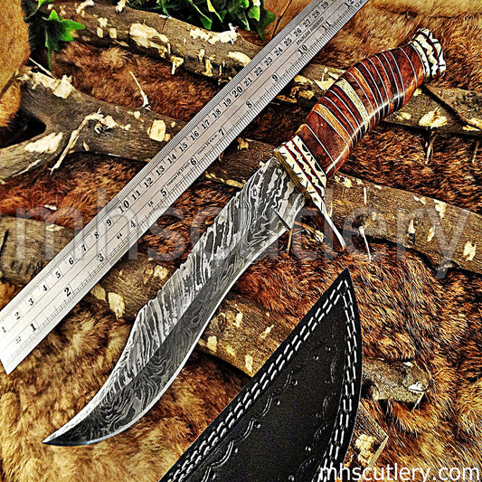 Hand Forged Damascus Steel Bowie Hunting Knife / Fancy Handle | mhscutlery