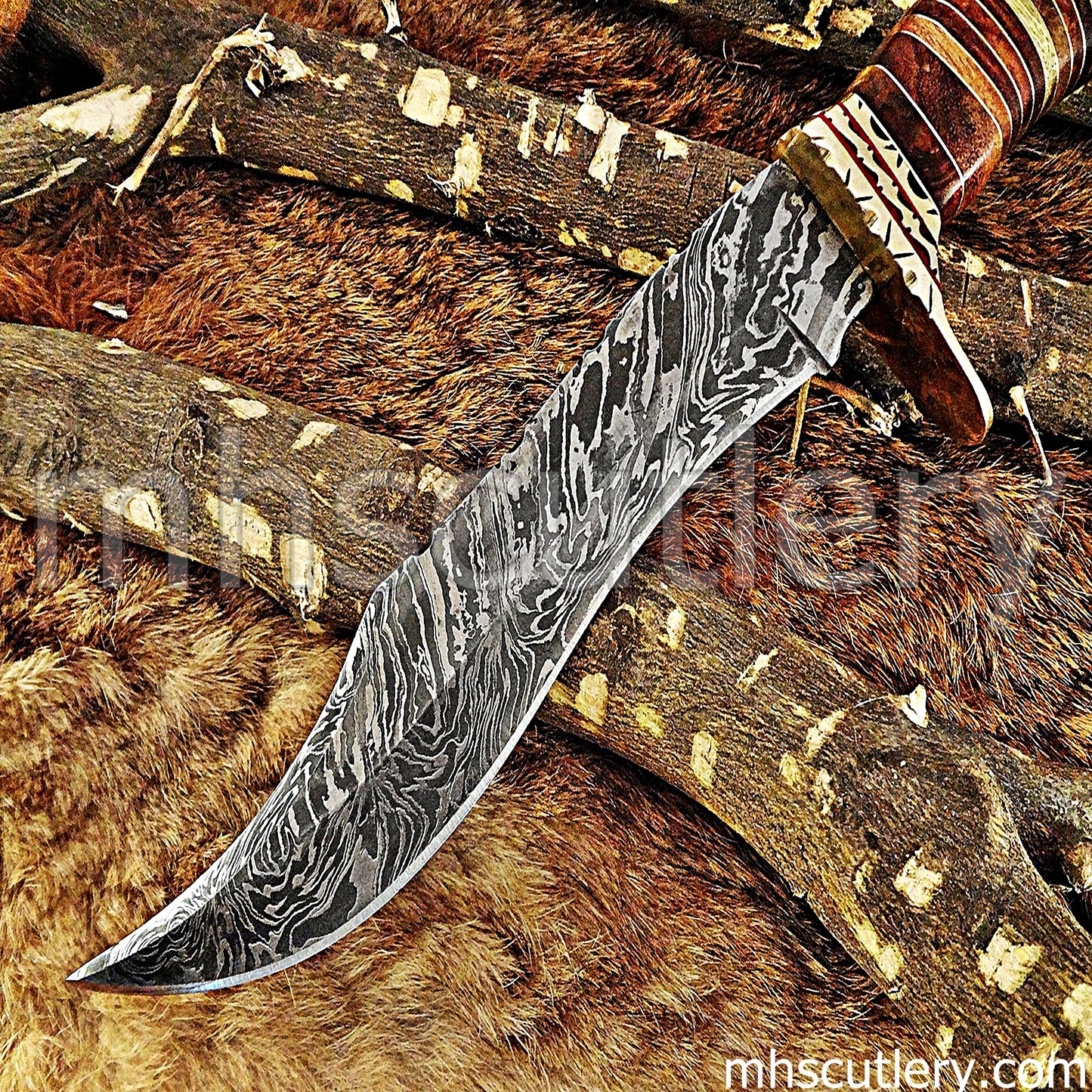 Hand Forged Damascus Steel Bowie Hunting Knife / Fancy Handle | mhscutlery