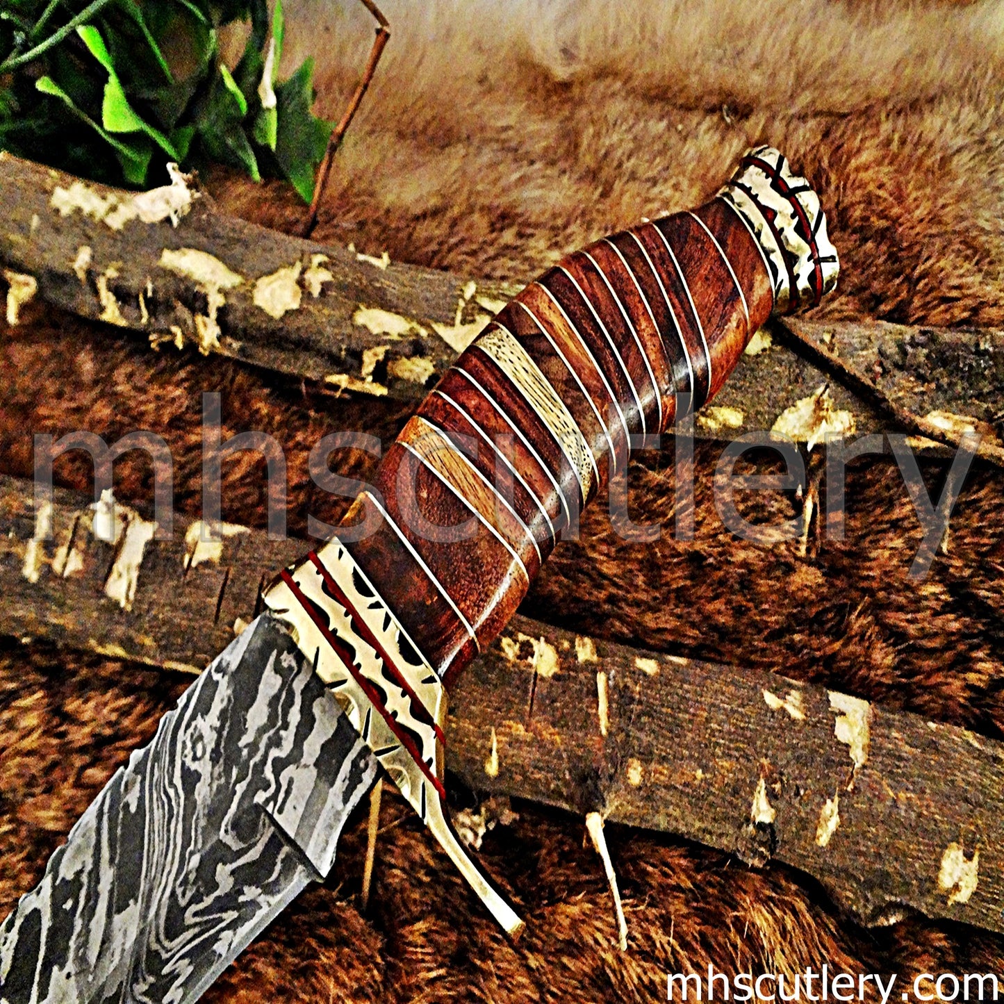 Hand Forged Damascus Steel Bowie Hunting Knife / Fancy Handle | mhscutlery