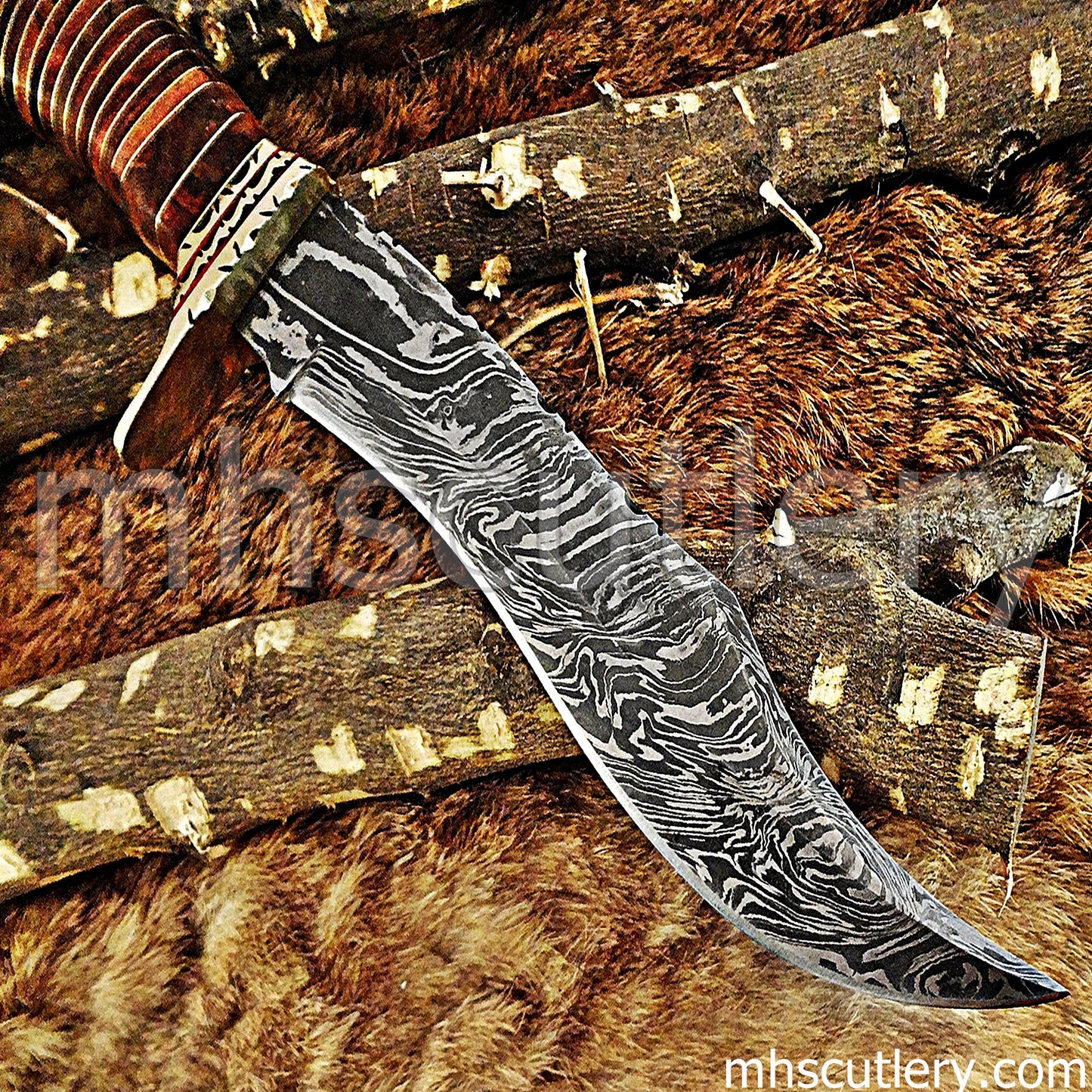 Hand Forged Damascus Steel Bowie Hunting Knife / Fancy Handle | mhscutlery