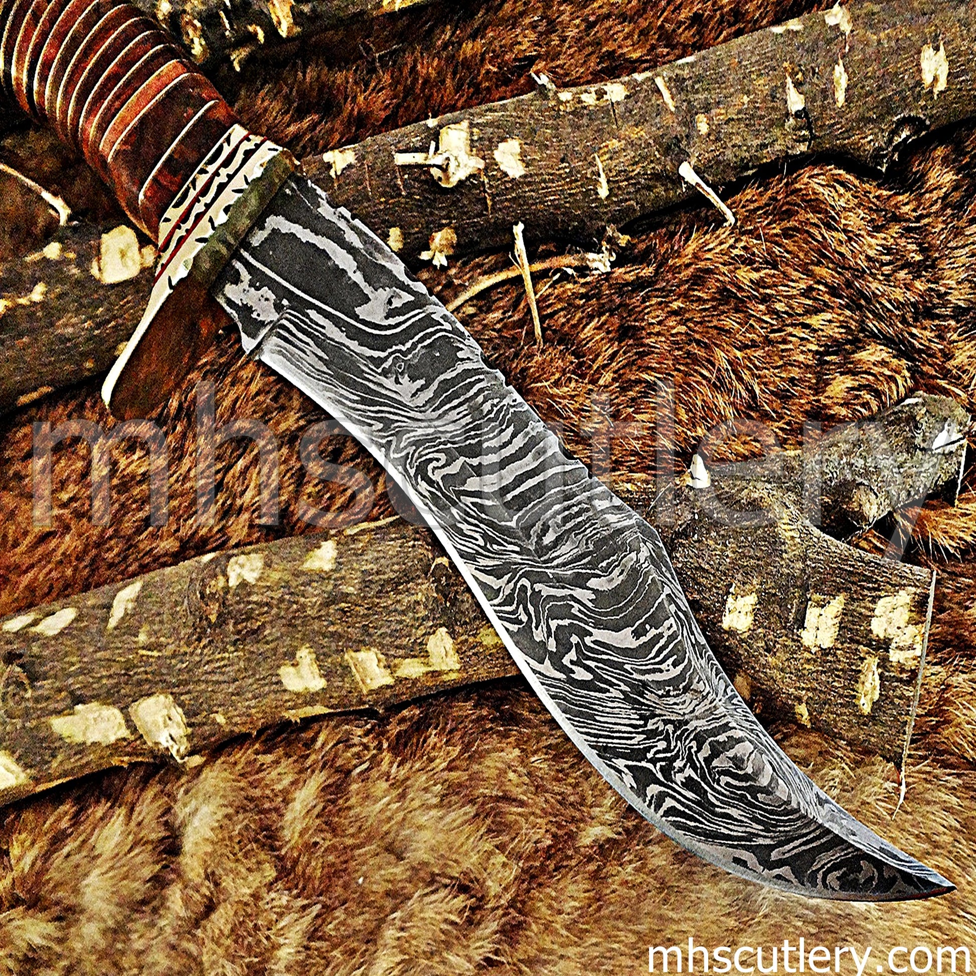 Hand Forged Damascus Steel Bowie Hunting Knife / Fancy Handle | mhscutlery