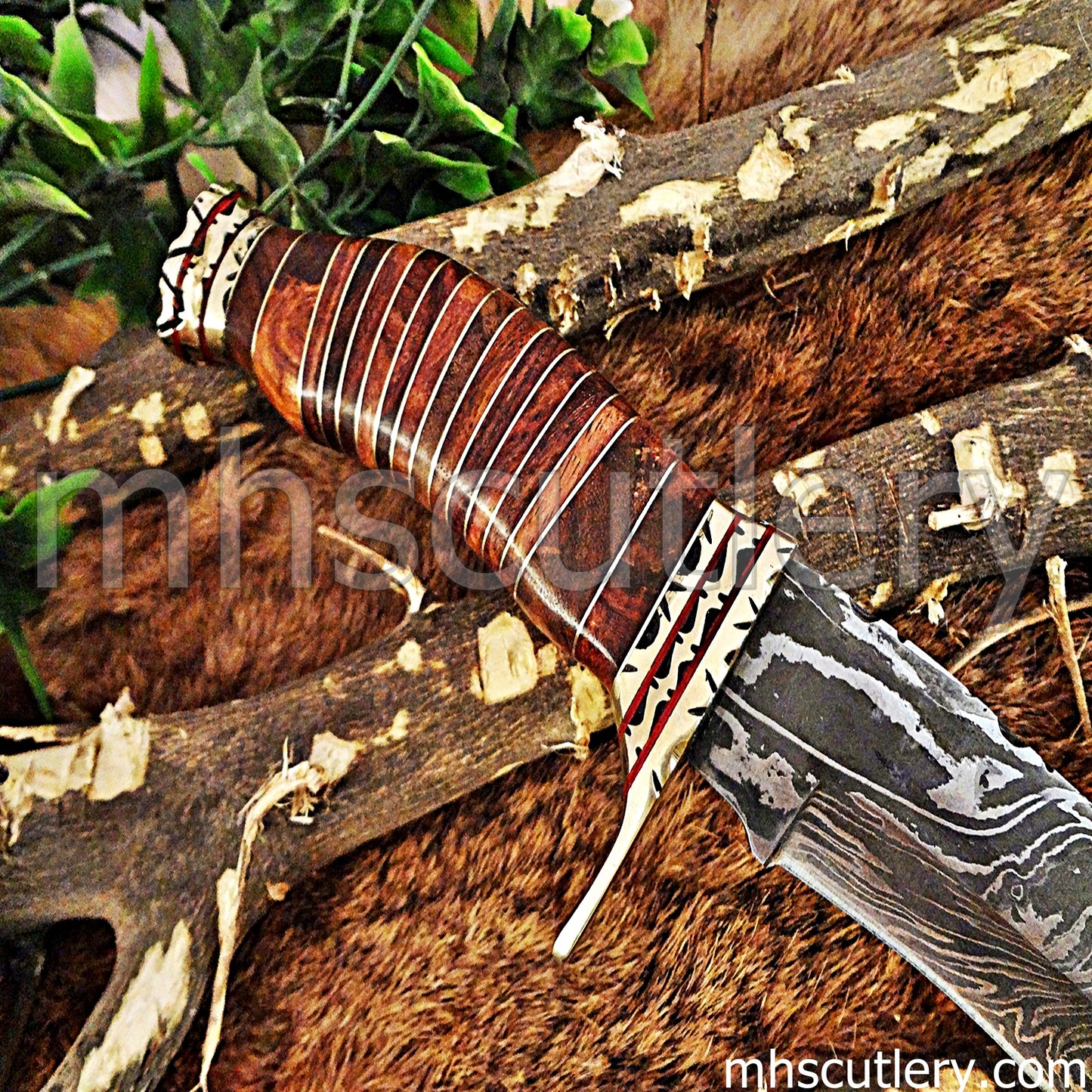 Hand Forged Damascus Steel Bowie Hunting Knife / Fancy Handle | mhscutlery