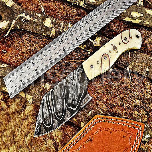 Hand Forged Damascus Steel Mini EDC Cleaver | mhscutlery